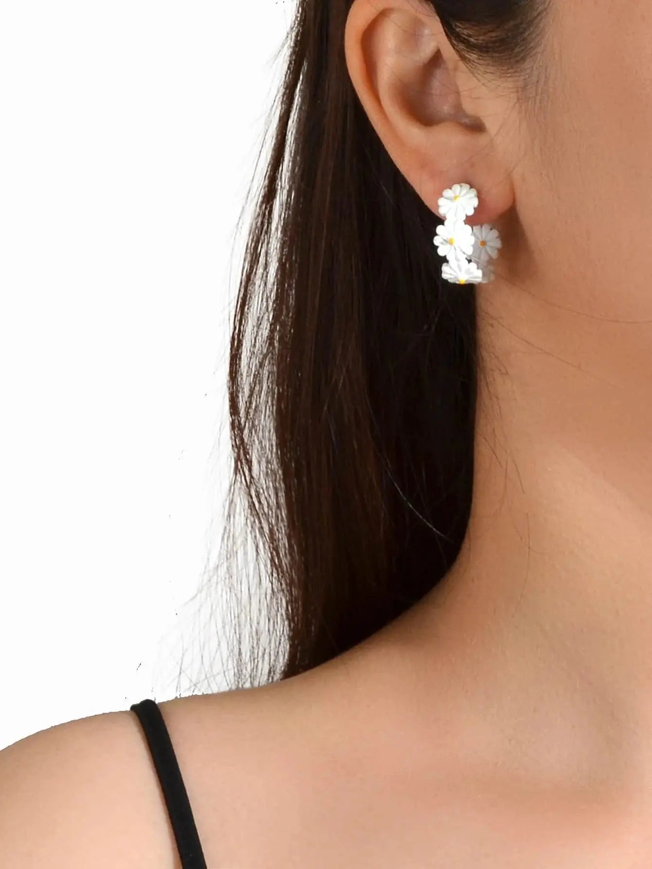 Lovely Jewellery White Flower Stud Hoop Earrings Women Fashion Accessories Gift Feelontop Jewellery