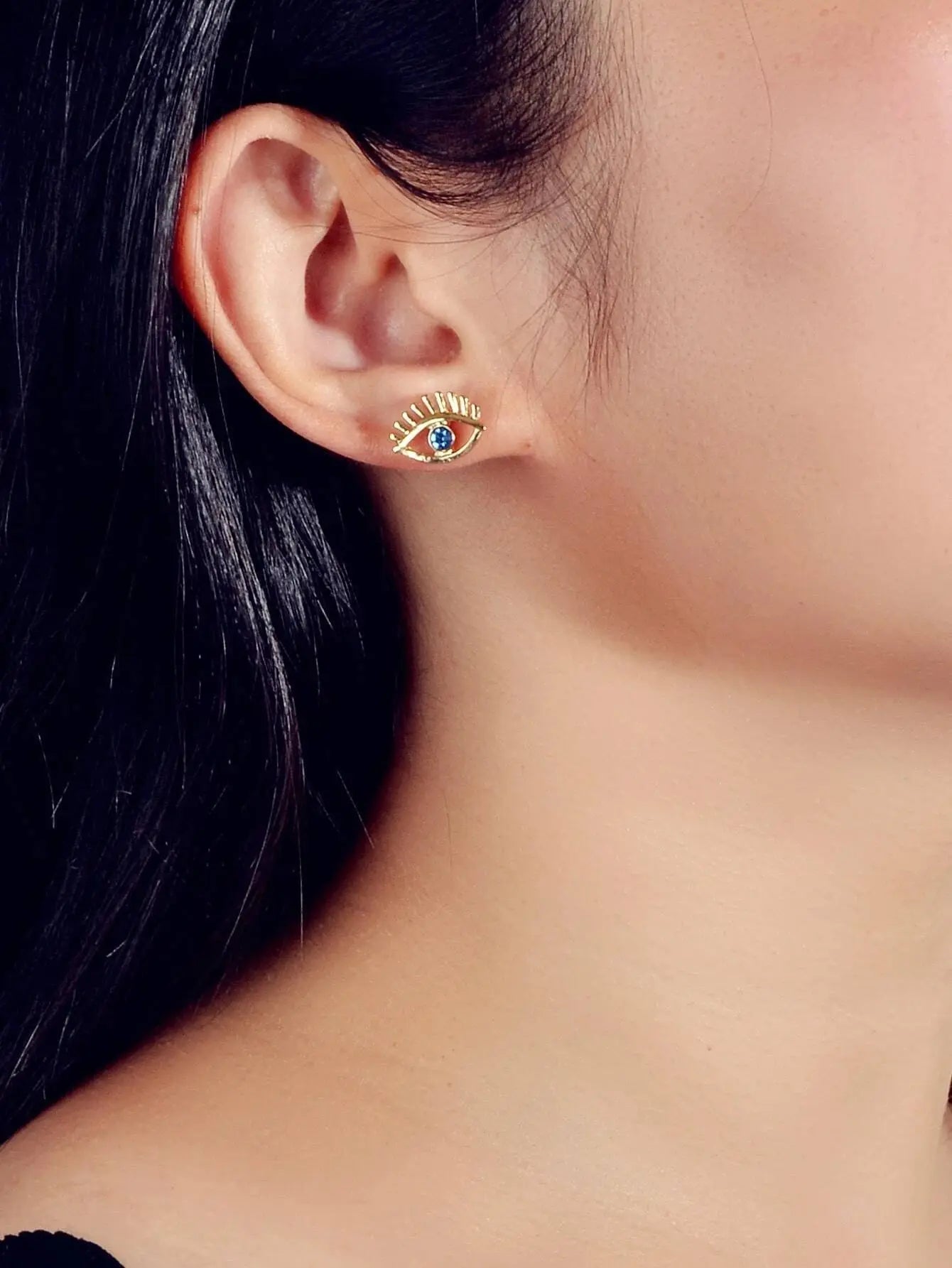 Blue Hotpink Rhinestone Decor Eye Shape Stud Earrings Women Girls Dainty Gifts Feelontop Jewellery
