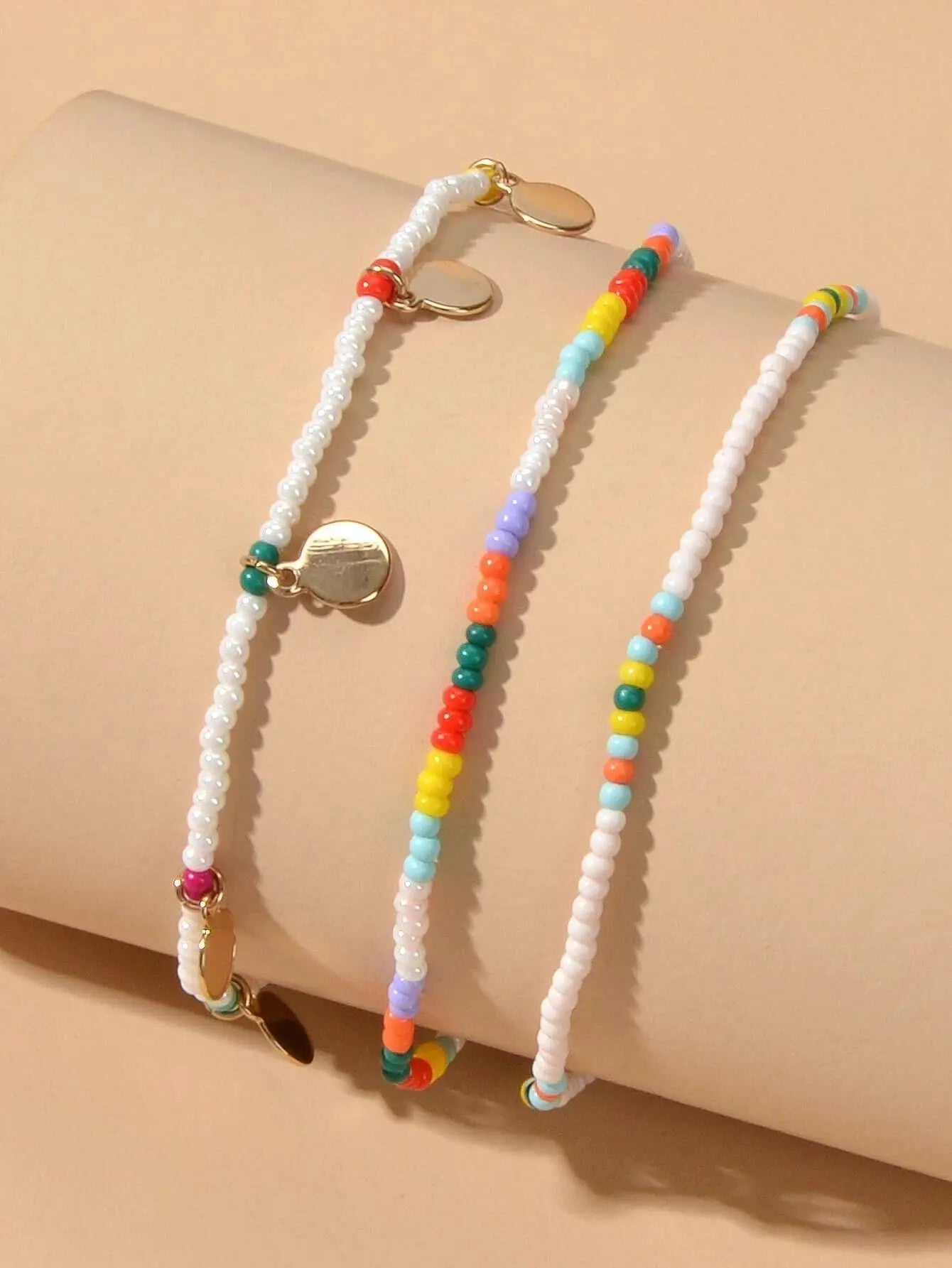 3pcs Bohemian Handmade Disc Charm Colorful Seed Beads Bracelet Ethnic Jewellery Feelontop Jewellery