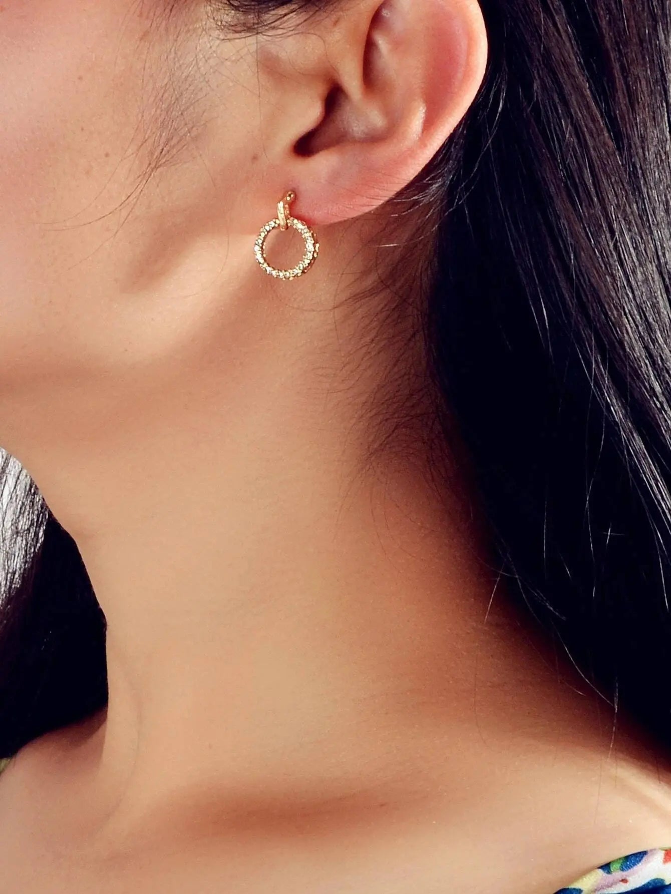 Luxurious Jewellery Stunning Rhinestone Decor Gold Circle Stud Women Earrings Feelontop Jewellery