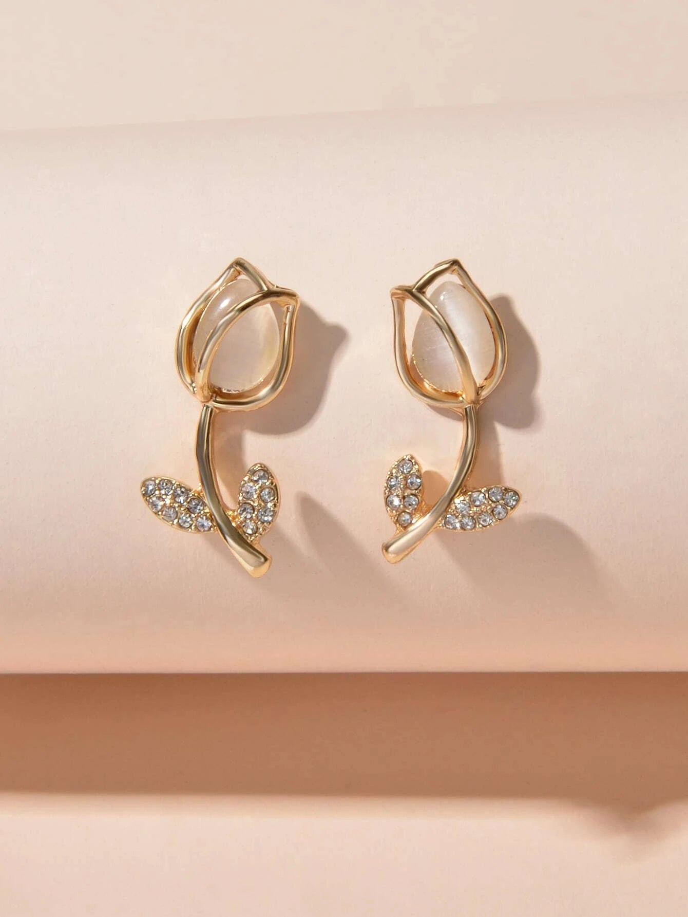 Gold Tone Fancy Gorgeous Crystal Stud Lovely Floral Earrings Party Gift Jewelry Feelontop Jewellery