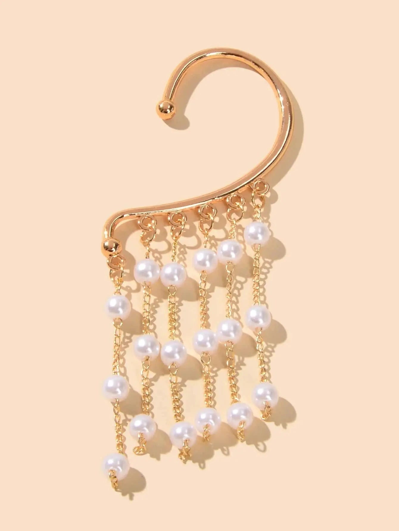 1 pc Pearl Decoration Long Gold Chain Tassel Ear Cuff Dangle Statement Earrings Feelontop Jewellery