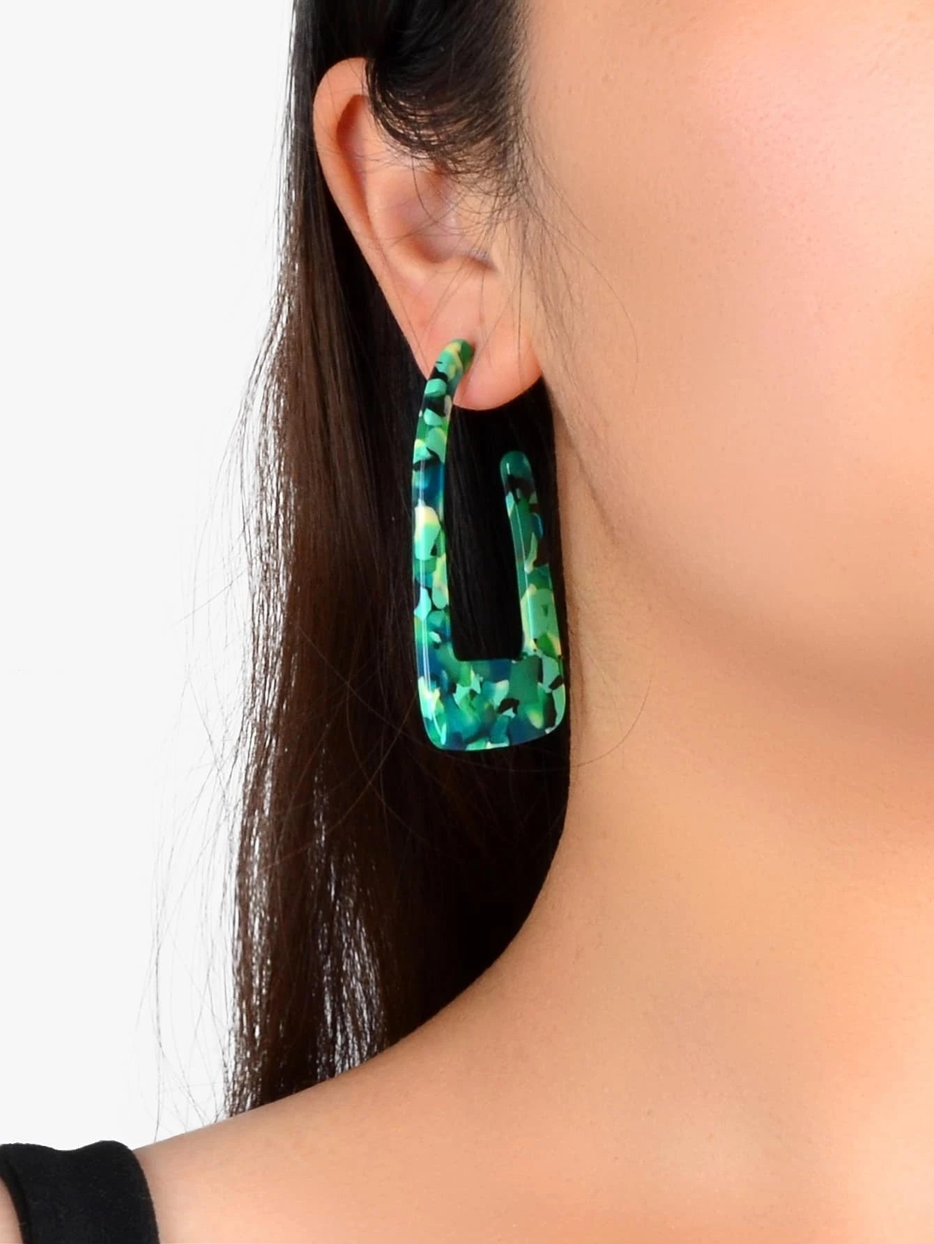 Statement Mottled Green Resin Geometric Dangle Polygonal Bohemian Earrings Gift Feelontop Jewellery