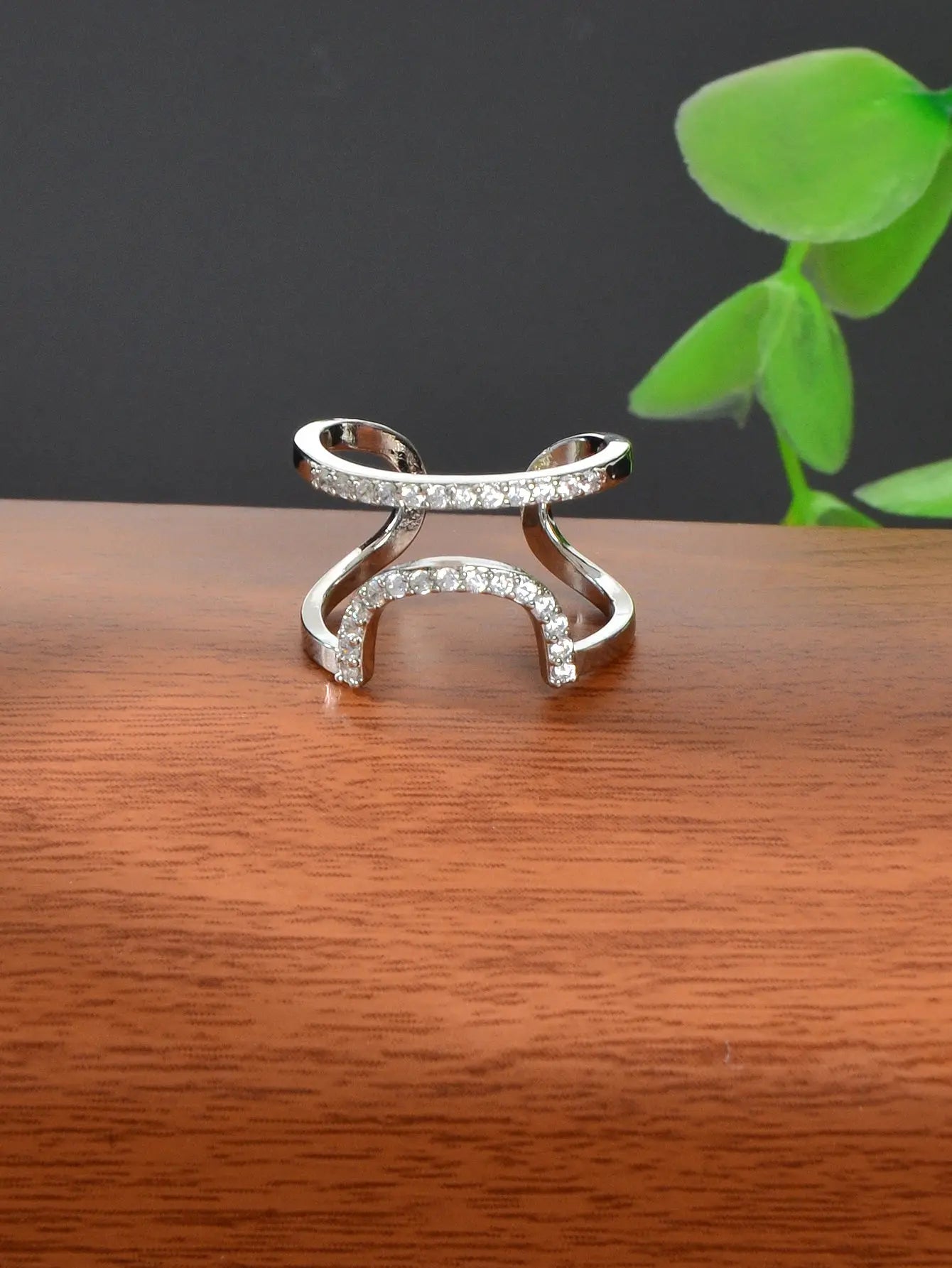Silver Plated Diamond Accent Nail Ring - Elegant and Stylish Accessory! Feelontop Jewellery