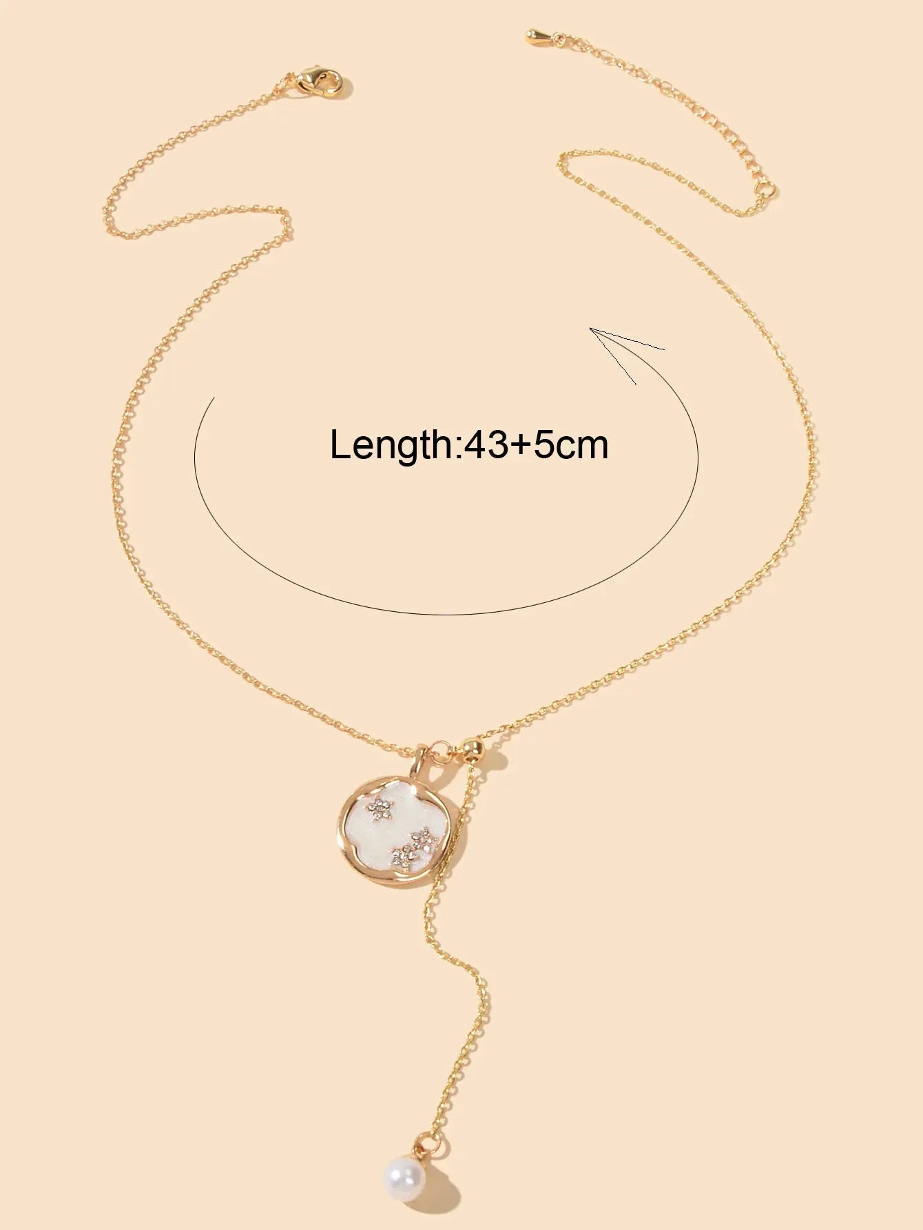 Exquisite Jewellery Gold Chain White Round Pendant Pearl Charm Y shape Necklace Feelontop Jewellery