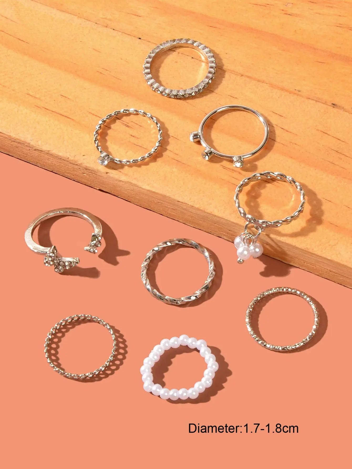 Set of Ten Silver Butterfly and Pearl Shaped Rings Elegant Statement Collection Feelontop Jewellery