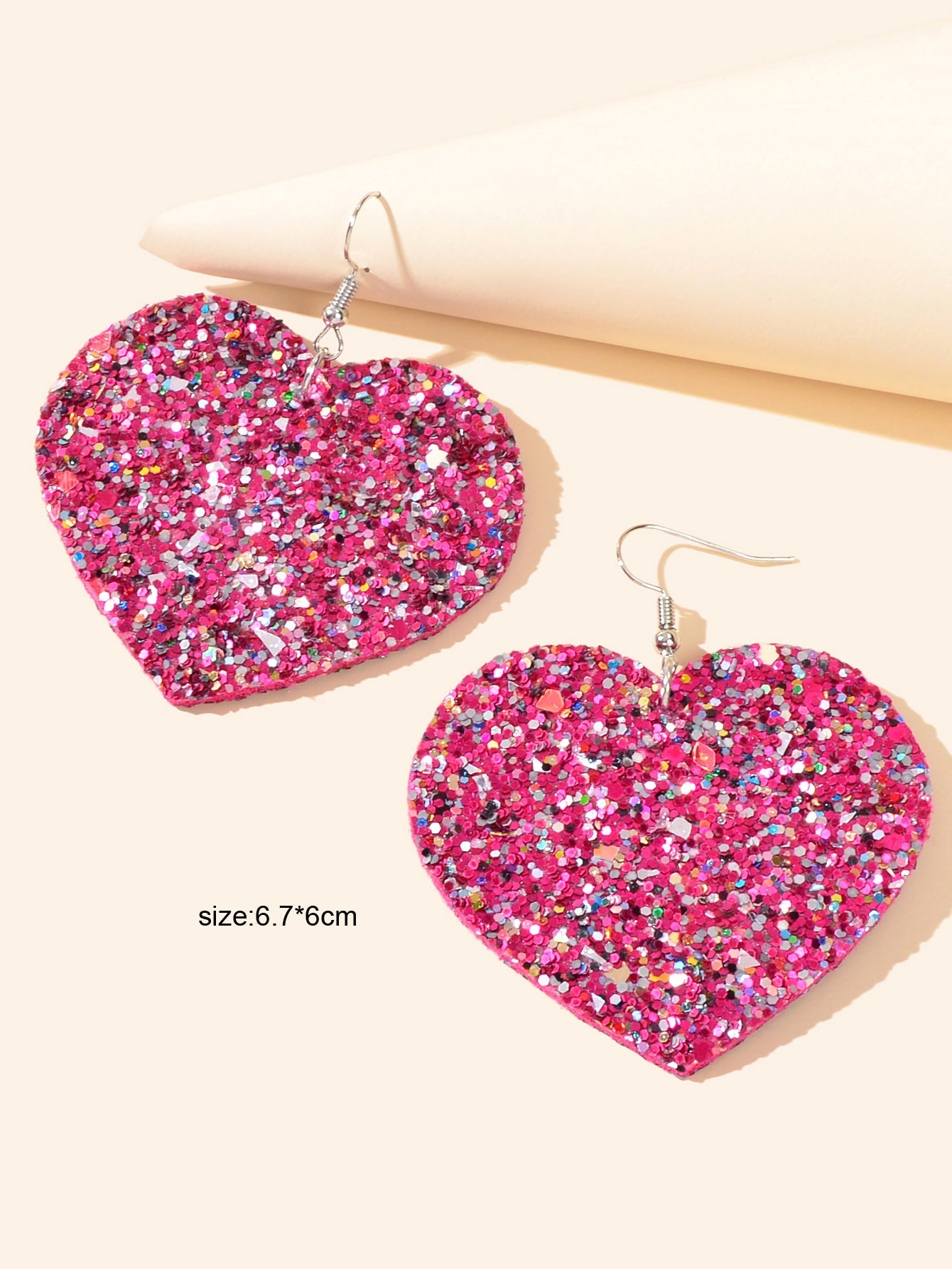 Valentine's Day Women Girl Black Hotpink Pu Leather Heart Drop Party Earrings Feelontop Jewellery