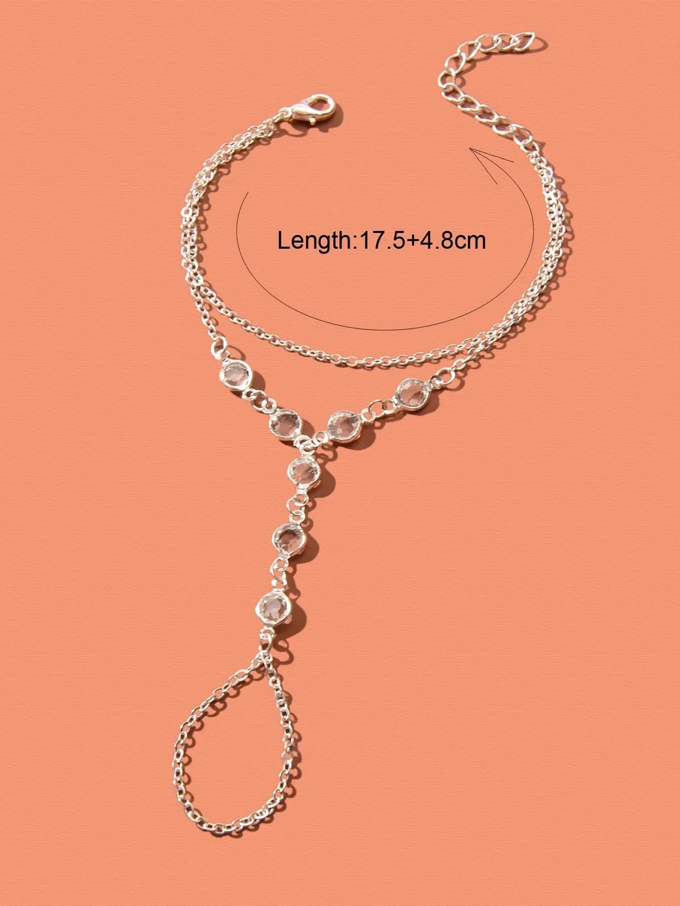Transparent Rhinestone Double-Layer Chain Bracelet with Ring Connector Feelontop Jewellery