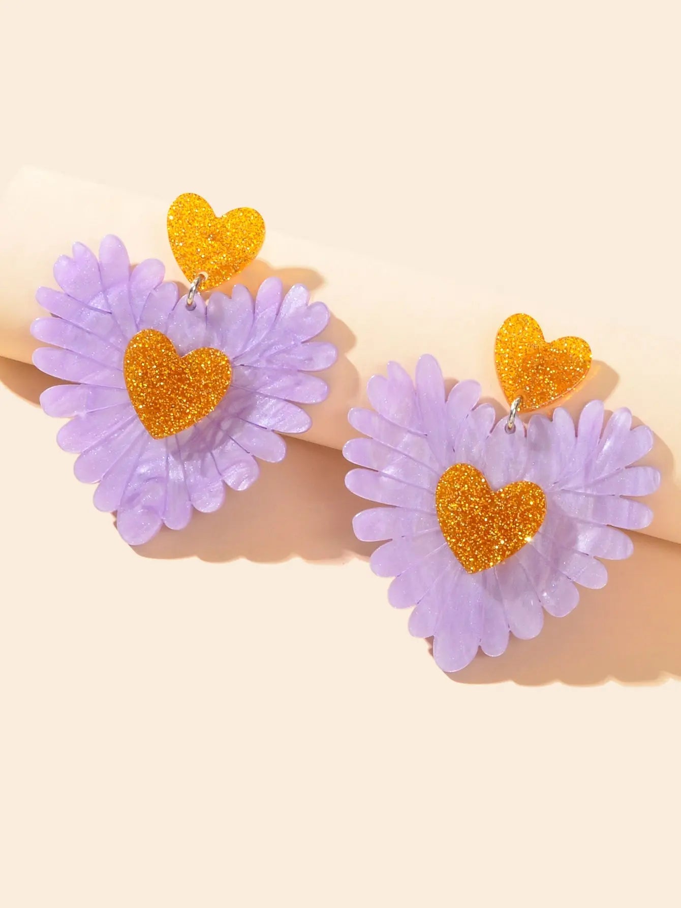 Sweet Holiday Acrylic Purple Flower Heart Earrings Valentine's Day Gift Jewelry Feelontop Jewellery