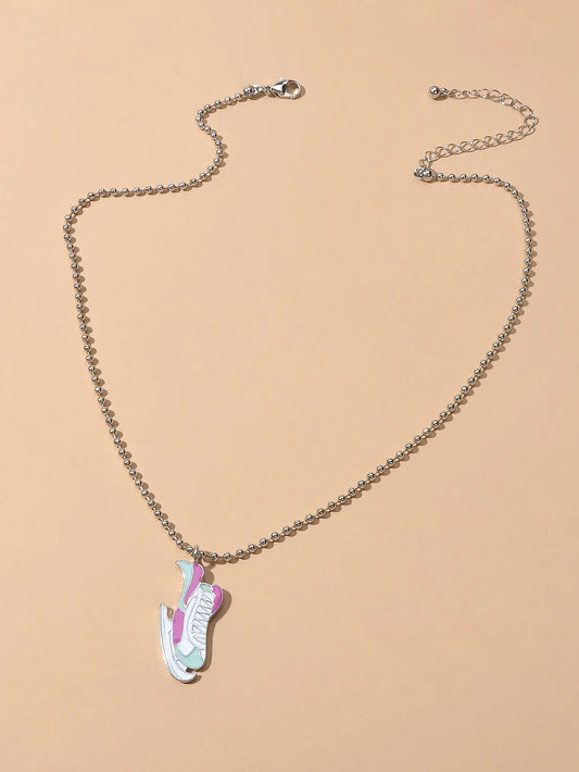 Silver Popcorn chain Colorful Enamel Skates Charm Necklace Feelontop Jewellery