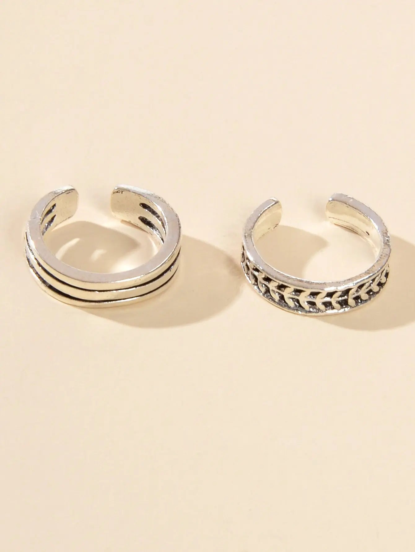 2 pcs Vintage Silver Teens Carved Leaf Multiple Stackable Open Cuff Toe Rings Feelontop Jewellery