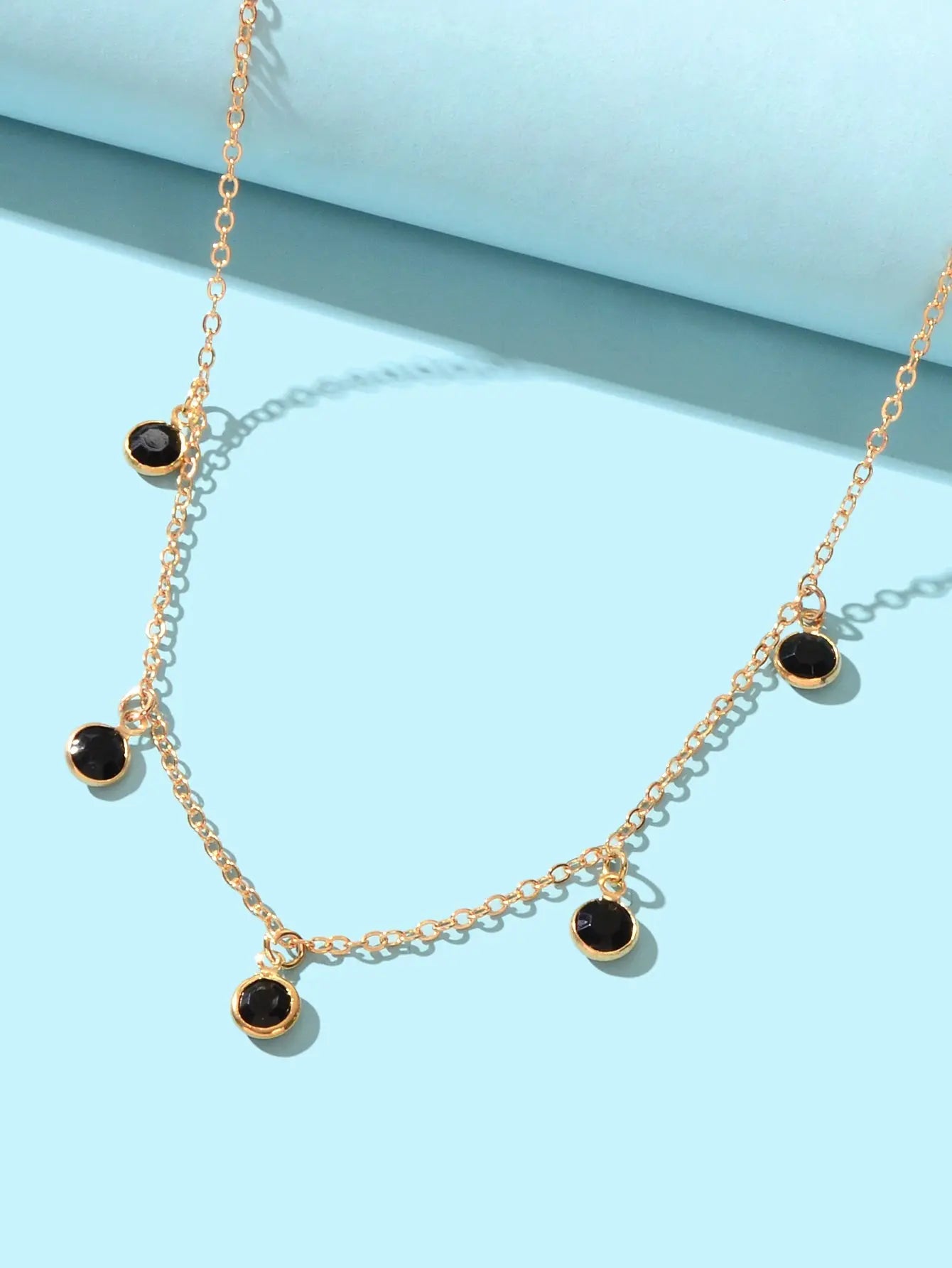 Fashion Party Accessories Gold Chain Black Beaded Charm Clavicle Collar Necklace Feelontop Jewellery