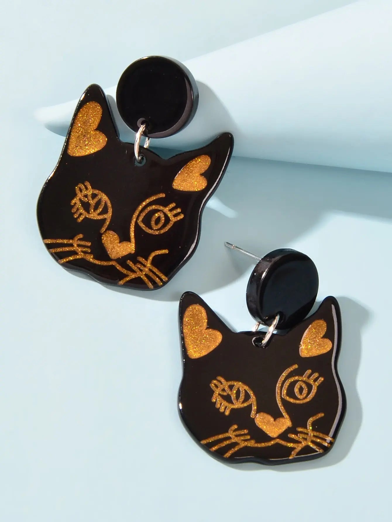 Party Jewellery Gift Black Beige Acrylic Dangle Cute Animal Cartoon Cat Earrings Feelontop Jewellery