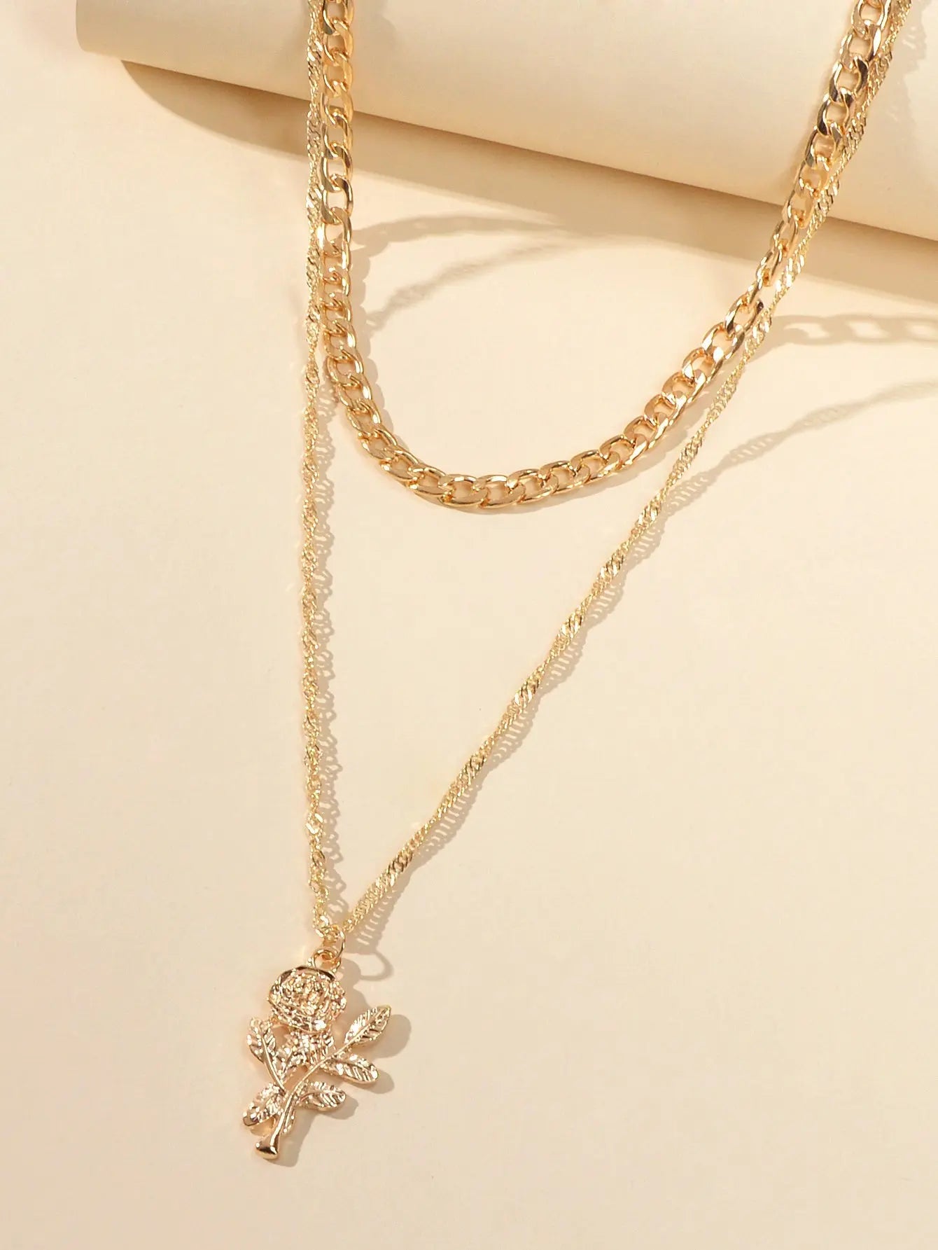 Female Jewelry Double layer Gold Chain Flower Pendant Necklace Women Accessories Feelontop Jewellery