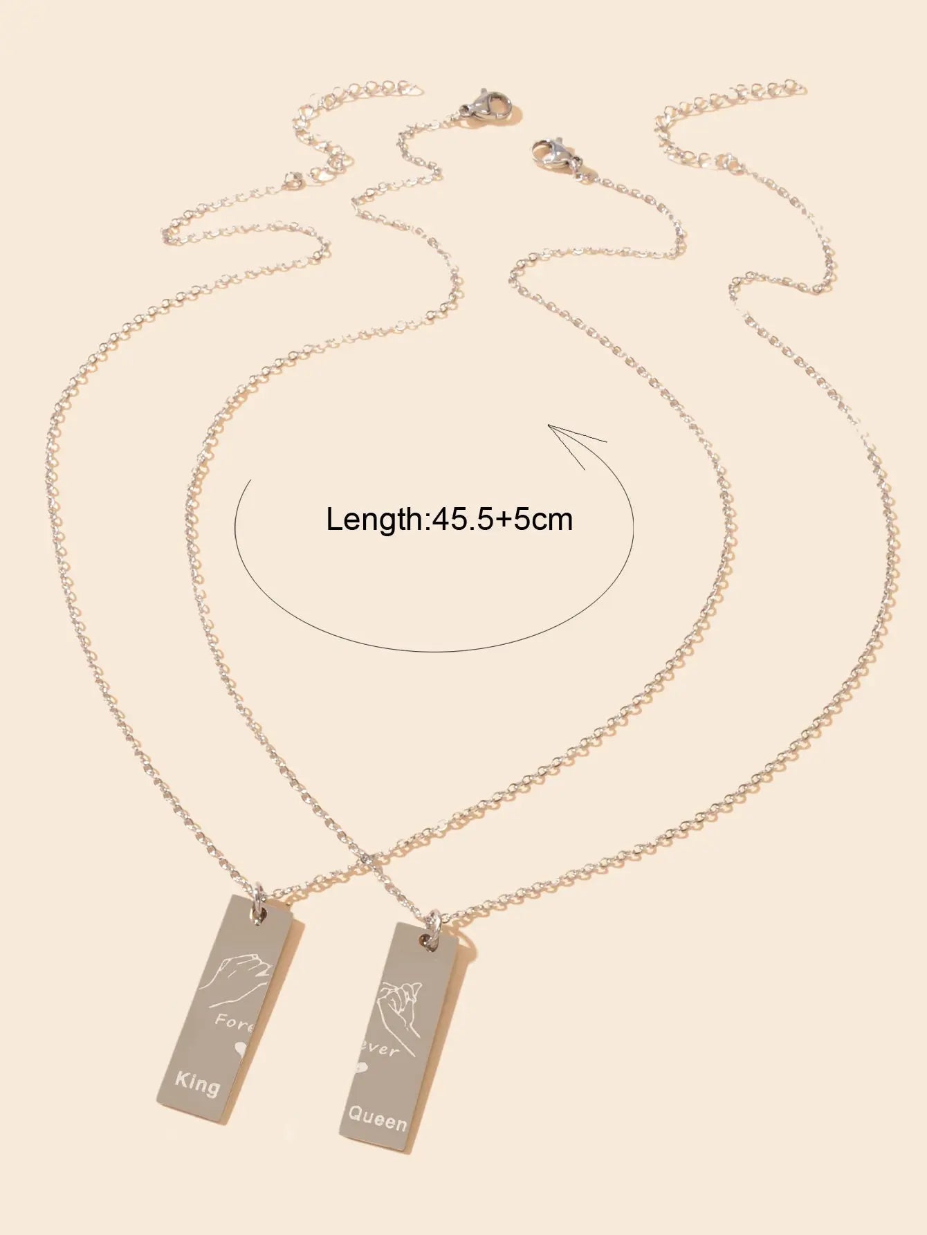 2 pcs Love Heart King Queen Square Pendant Couple Lover Matching Necklaces Gift Feelontop Jewellery