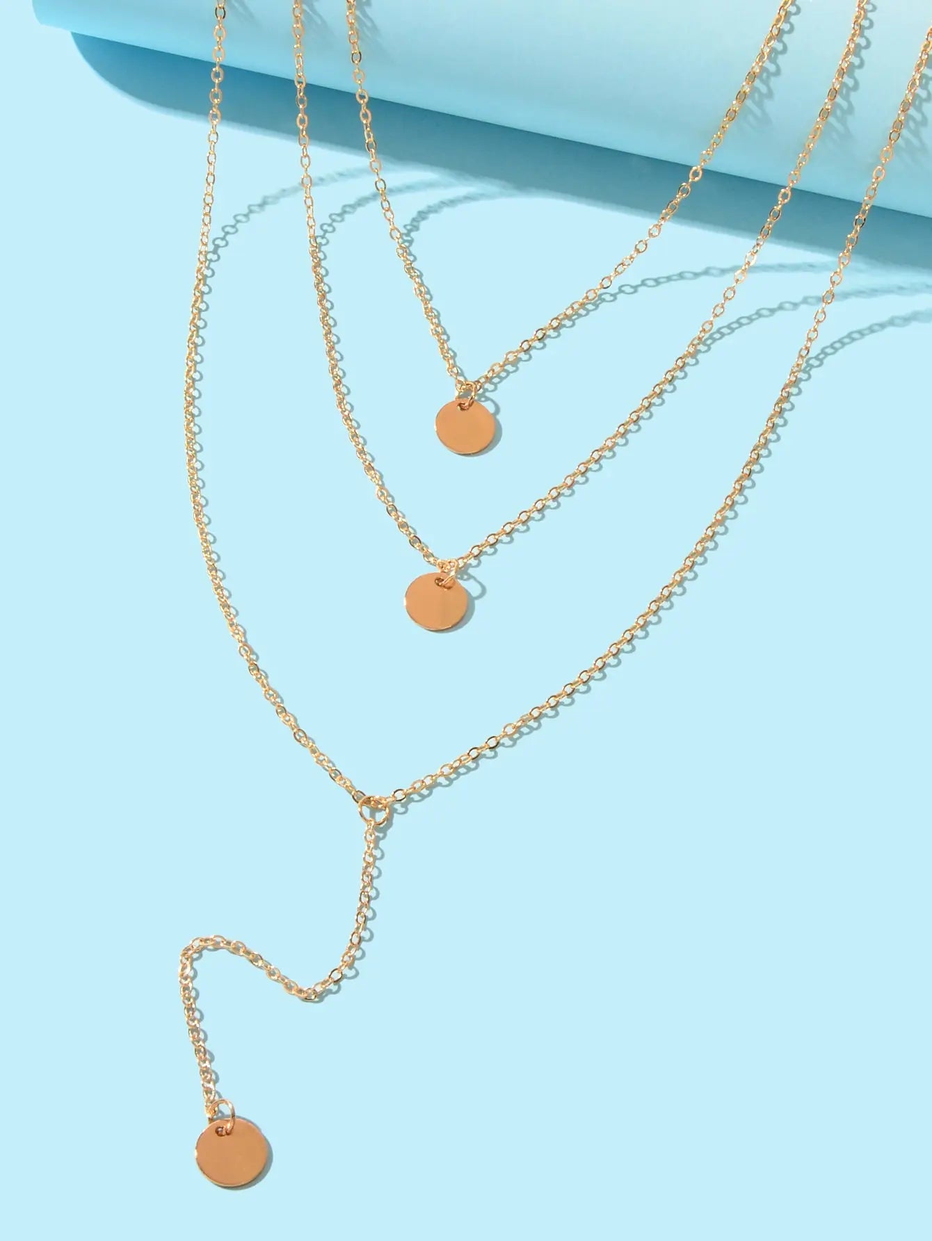 Boho Chic Multi-layer Gold Silver Chain Disc Pendant Long Lariat Y Drop Necklace Feelontop Jewellery
