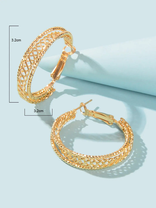 Women Gold Hollow Out Chunky Thick Open Twisted Huggie Statement Hoop Earrings Feelontop Jewellery