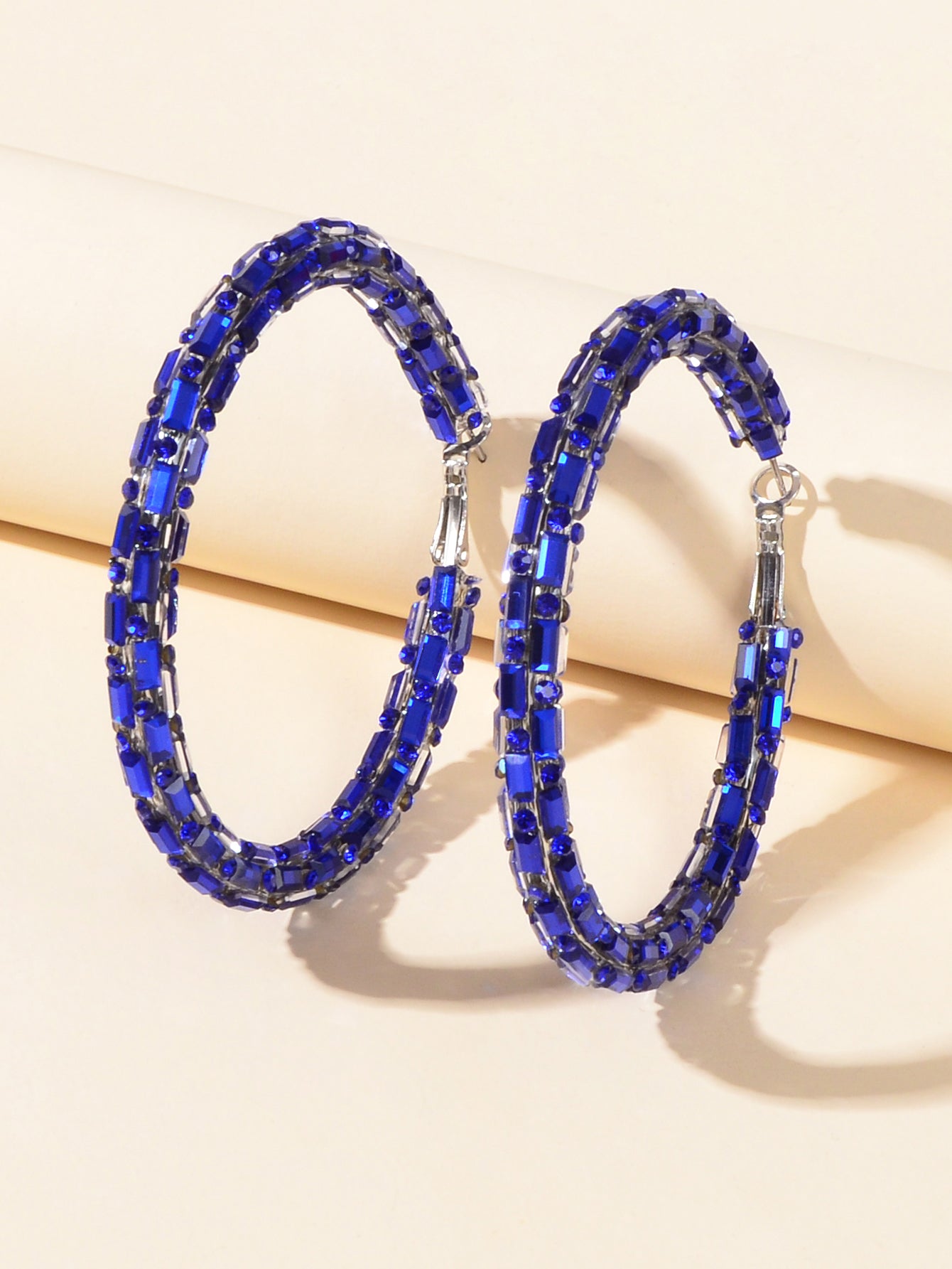 Glorious Sparkly Shiny Blue Crystal Hoops Earrings Gorgeous Holiday Jewellery Feelontop Jewellery