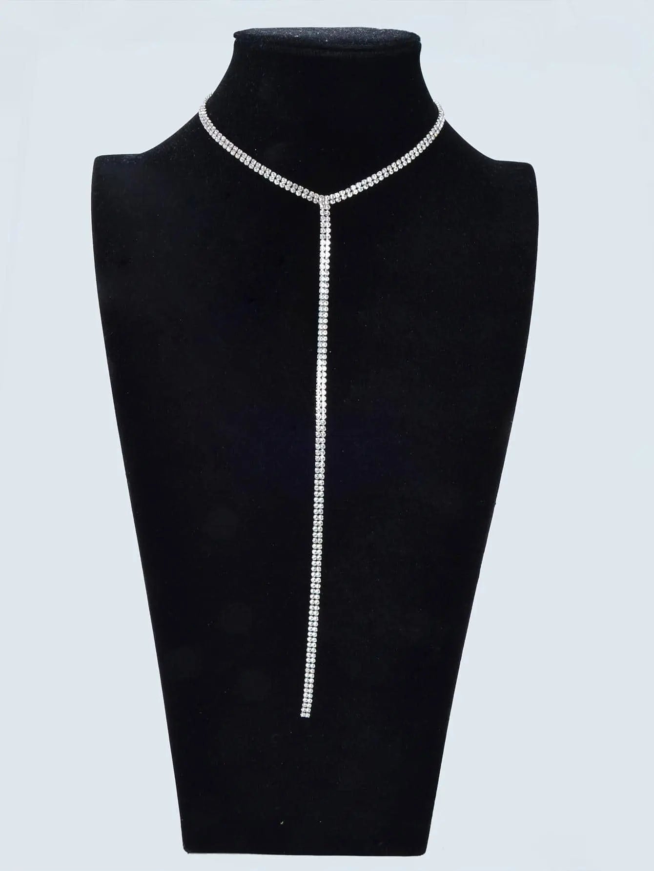 Silver Fringe Necklace with Full Diamond Embellishment Gift Feelontop Jewellery