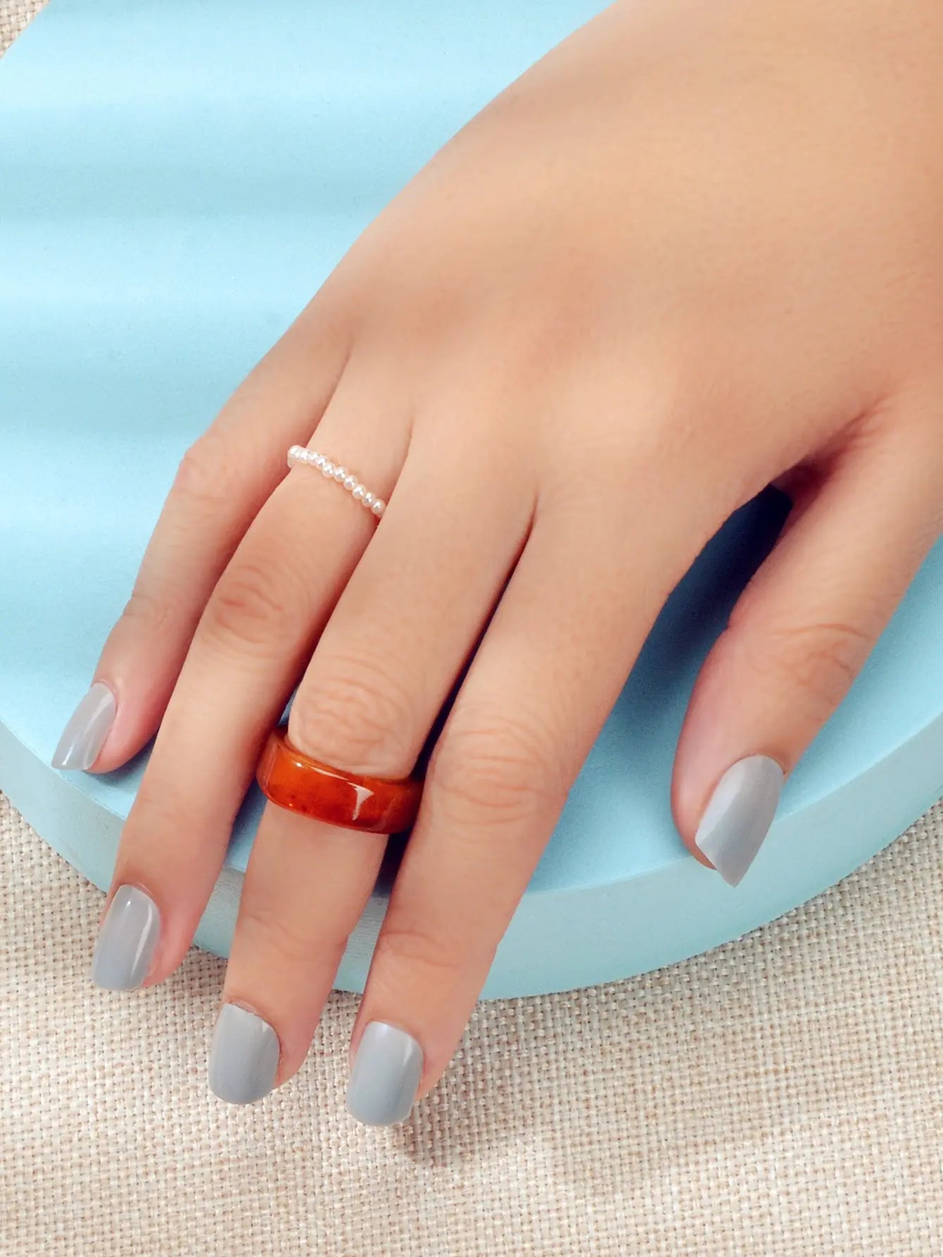 2pcs Pearl Elastic Resin Transparent Trendy Chunky Multiple Rings Bulk Pack Gift Feelontop Jewellery