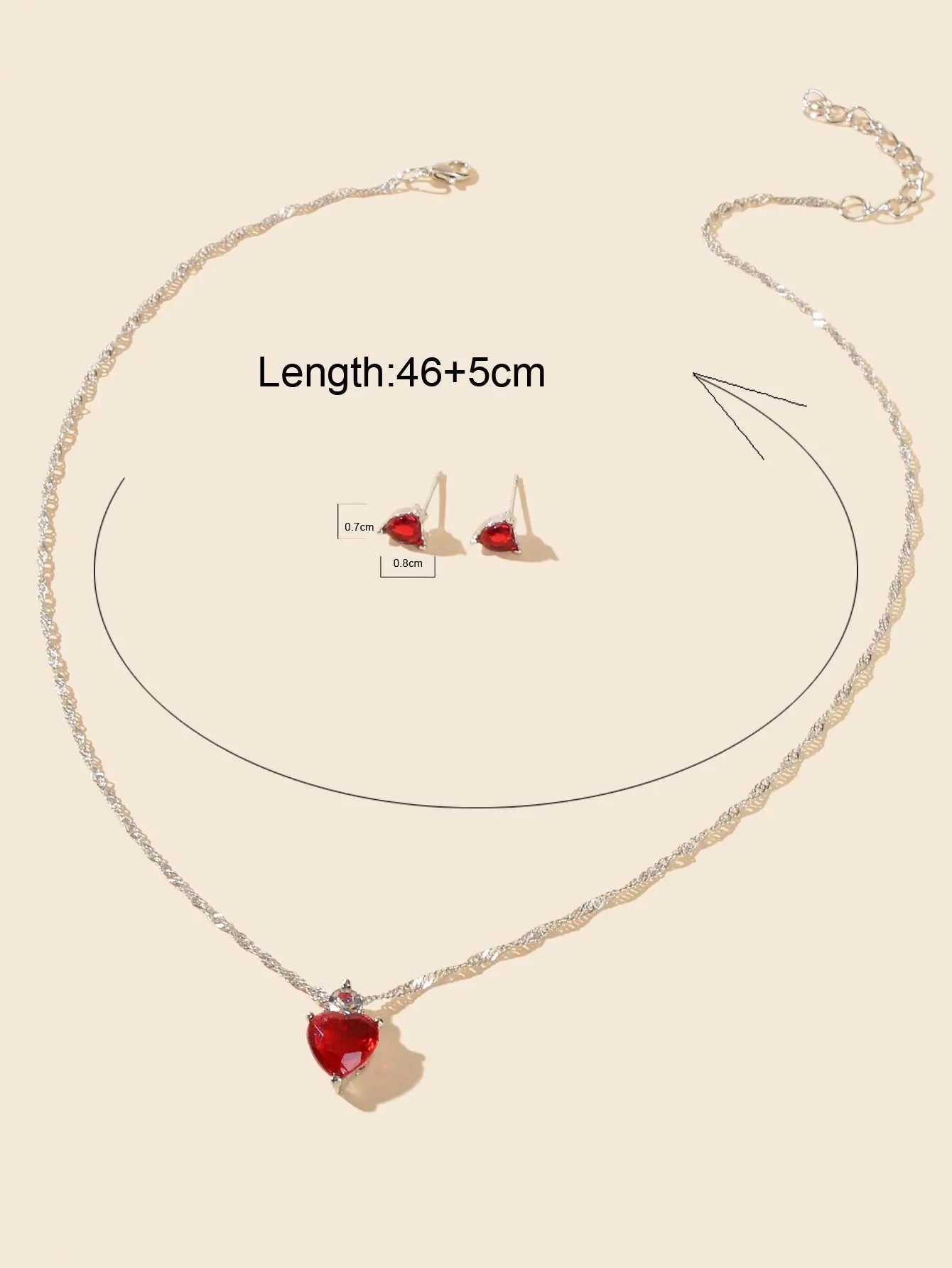 Valentine's Day Jewelry Set Gift Red Imitation Gemstone Heart Necklace Earrings Feelontop Jewellery
