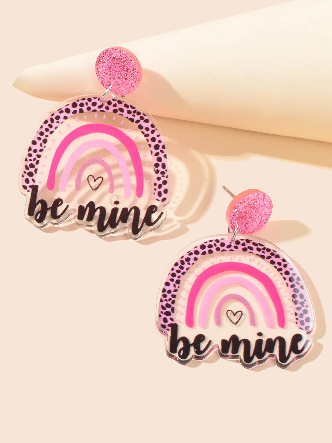 Sweet Y2k Style Pink Leopard Heart Rainbow Letter Acrylic Dangle Chunky Earrings Feelontop Jewellery