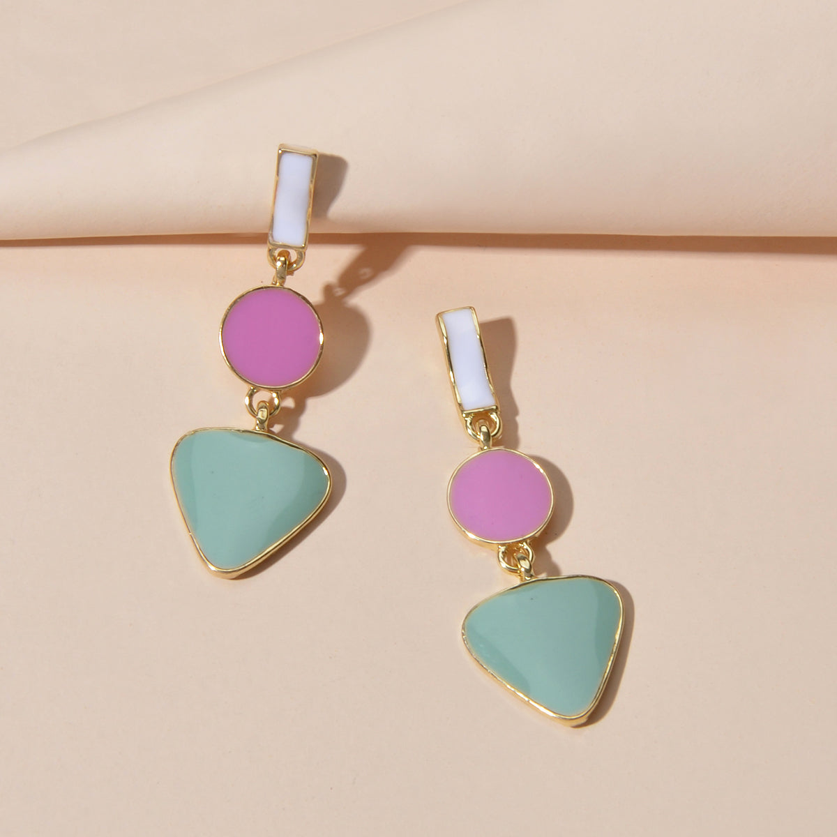 Designer Jewellery Multi-colored Enamel Round Triangle Geometric Dangle Earrings Feelontop Jewellery