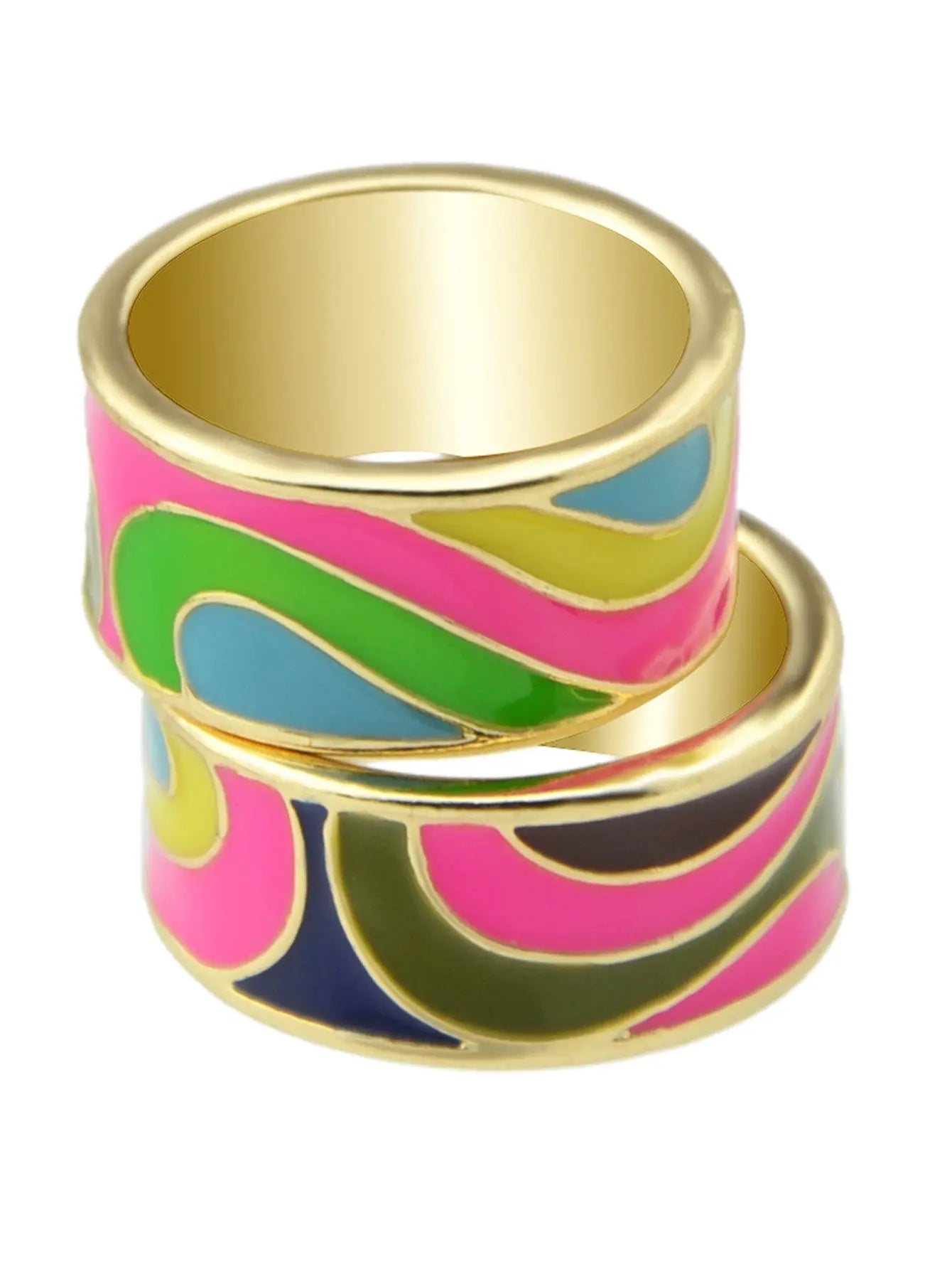 Ethnic Jewelry Geometric Pattern Colourful Enamel Gold Chunky Bohemian Band Ring Feelontop Jewellery