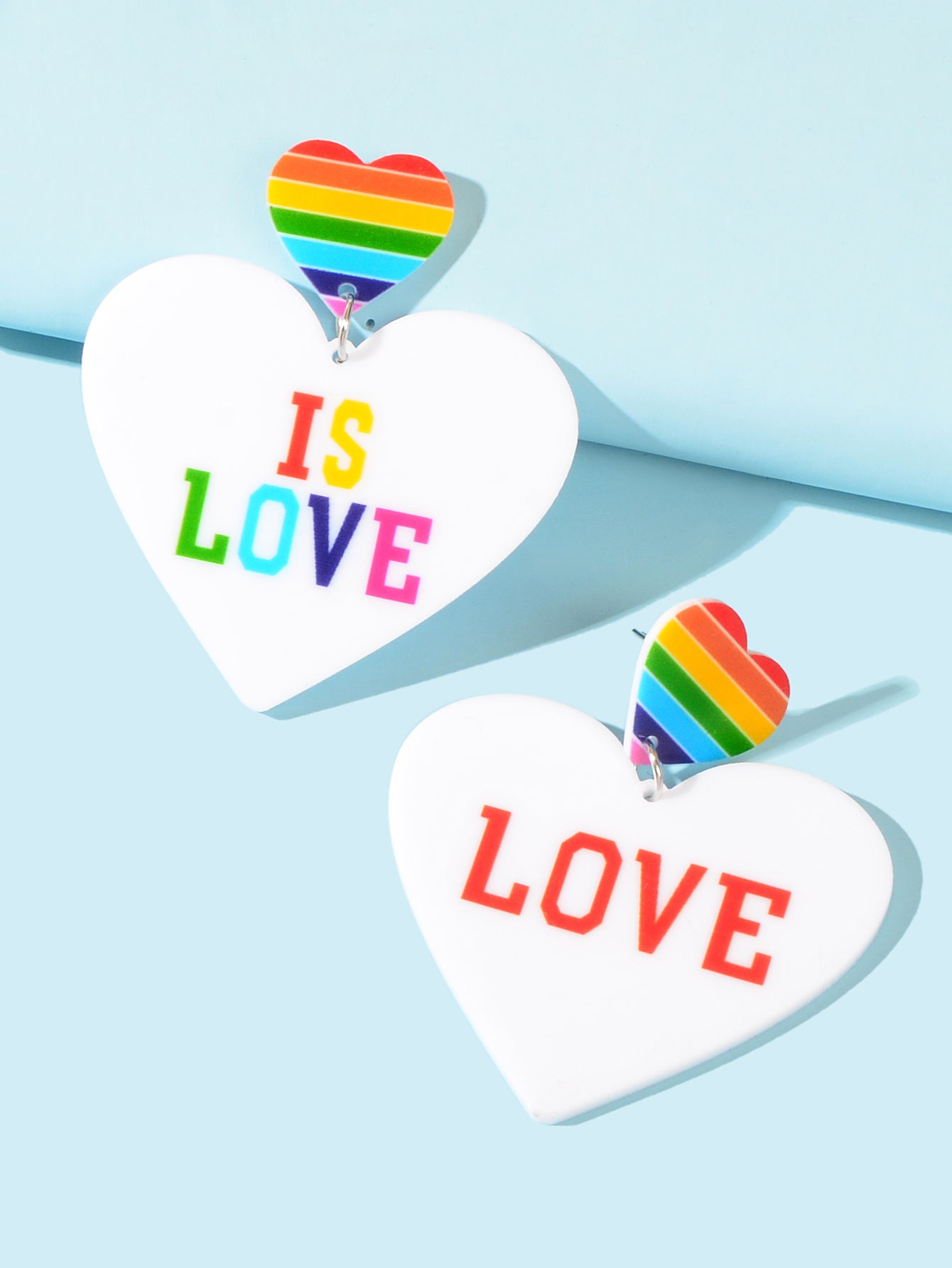 Rainbow Resin Heart Love Letter Asymmetrical Dangle Pierced Earrings Jewellery Feelontop Jewellery