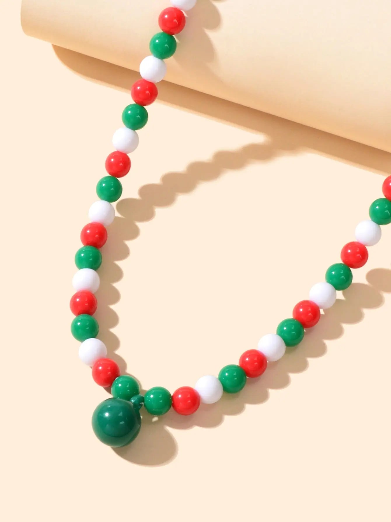 Xmas Series White Green Red Beads String Necklace Chic Festival Gift Jewellery Feelontop Jewellery