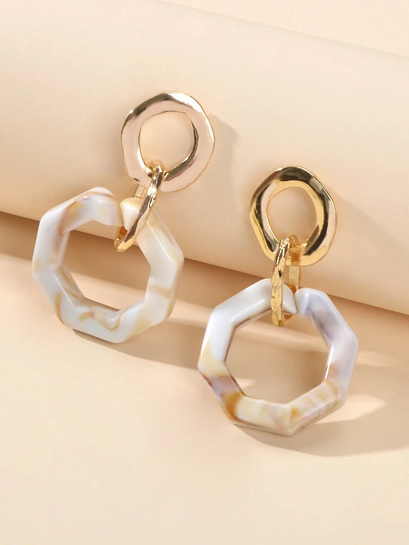 Retro Gold Lock Mottled Acrylic Marble Dangle Geometric Pierced Party Earrings Feelontop Jewellery