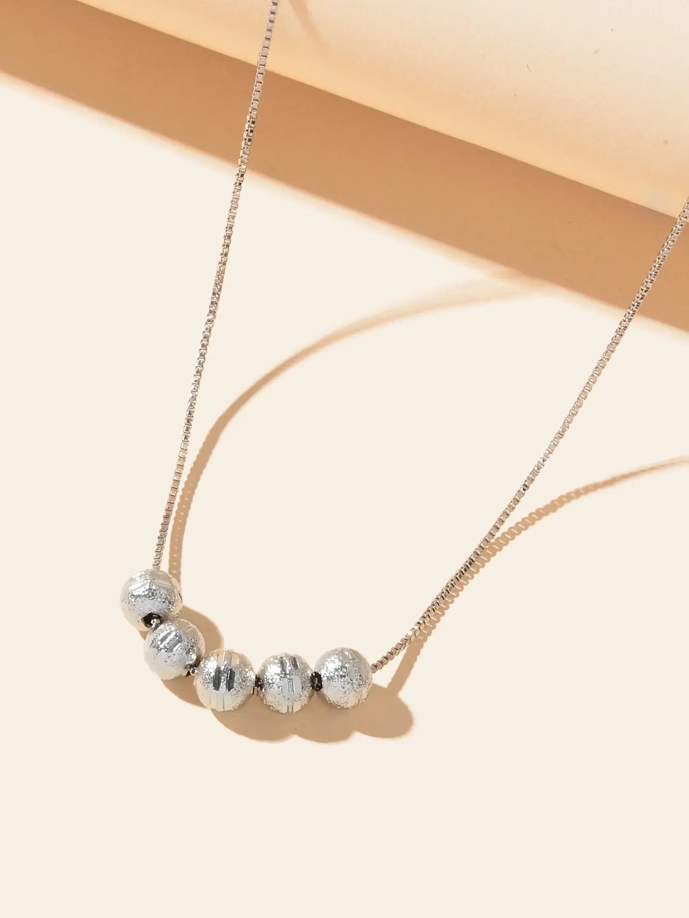 Minimalist Silver Chain Beaded Pendant Clavicle Necklace Women Trendy Accessory Feelontop Jewellery