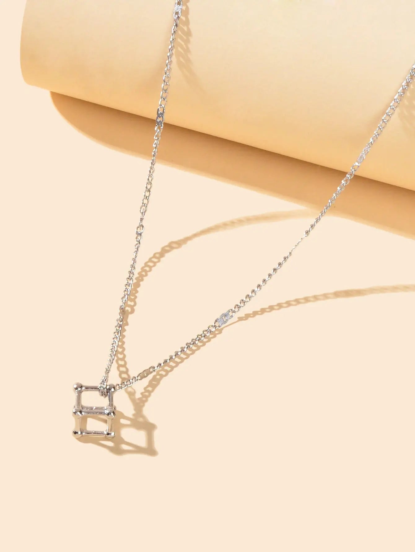 Silver Chain 3D Cube Pendant Necklace Popular Accessories Party Gift Jewellery Feelontop Jewellery