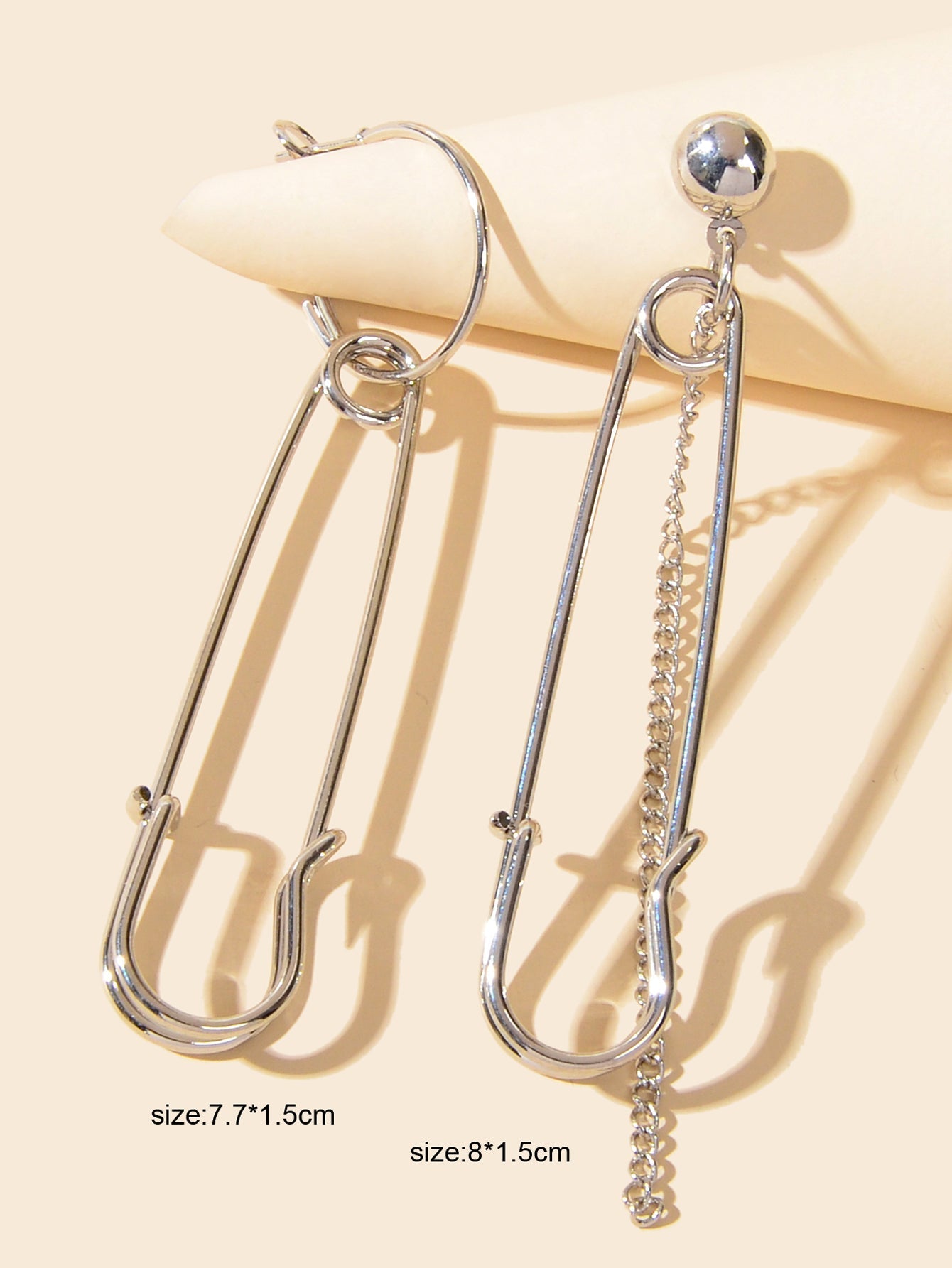 Asymmetric Punk Hip Hop Gold Silver Chain Pin Shape Hoop Stud Statement Earrings Feelontop Jewellery