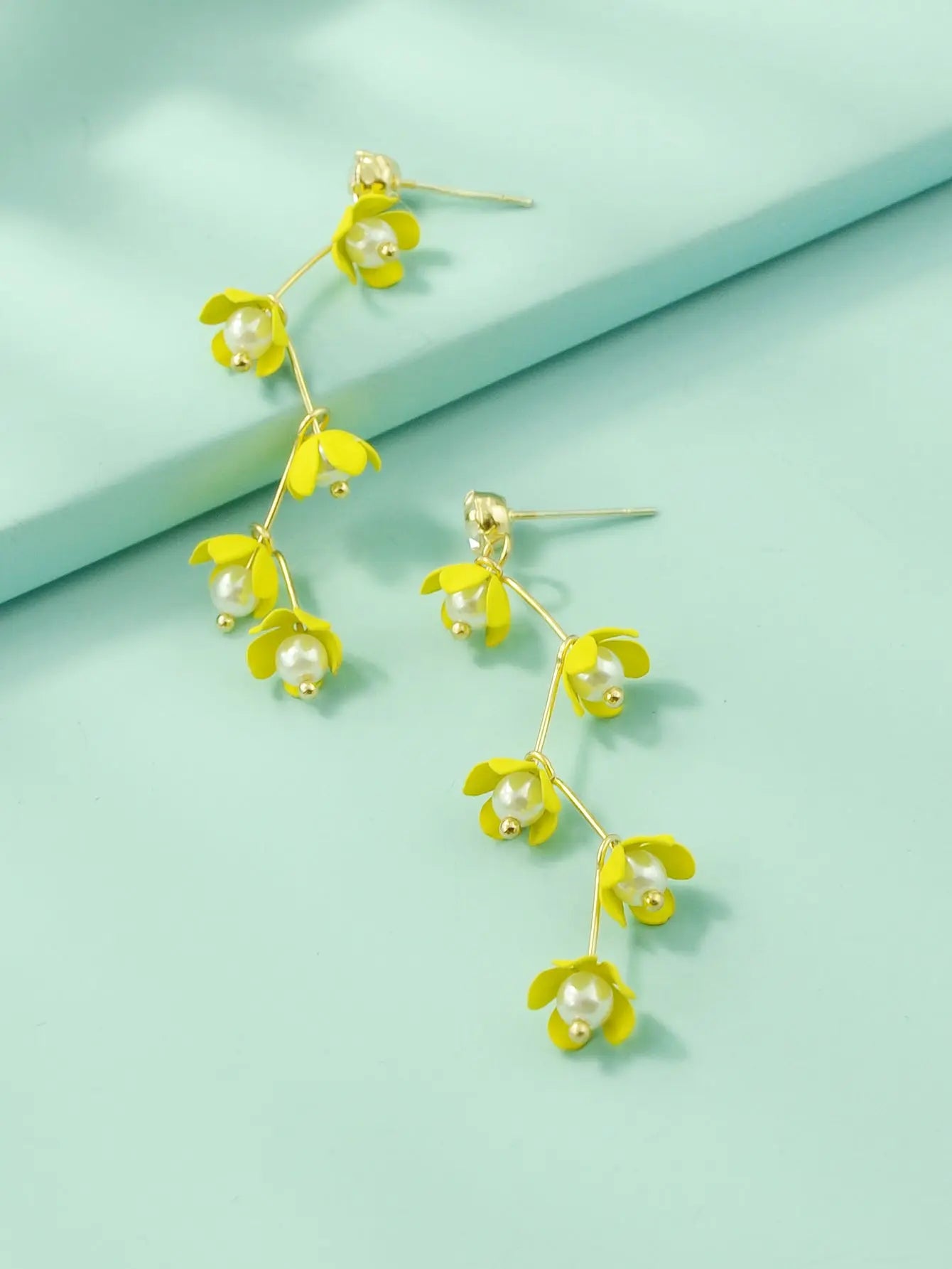 Exquisite Pearl Yellow Flower Dangle Pendant Earrings for Women Trendy Jewellery Feelontop Jewellery