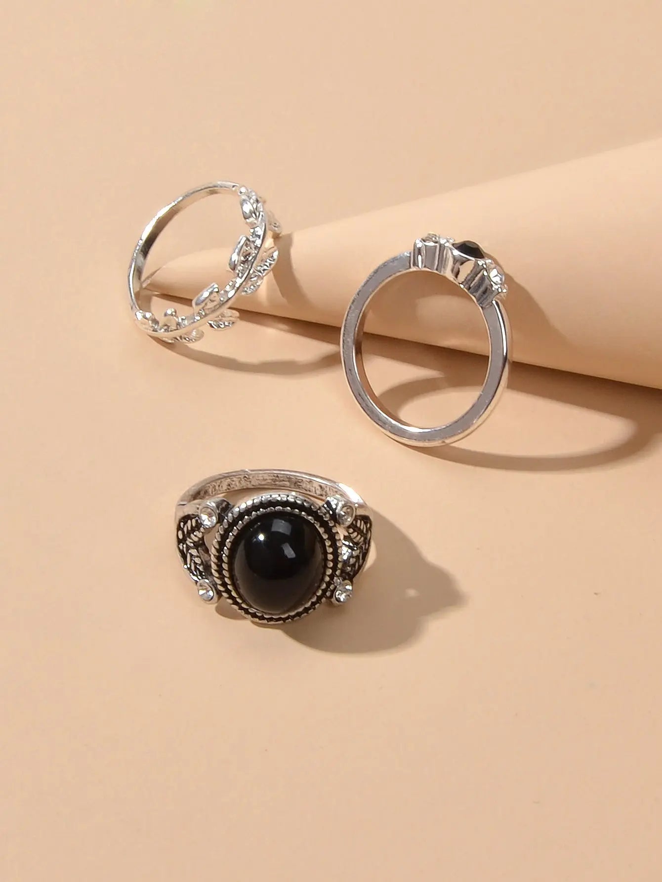 3 pcs Vintage Antique Leaf Geometric Multiple Stackable Punk Finger Rings Set Feelontop Jewellery