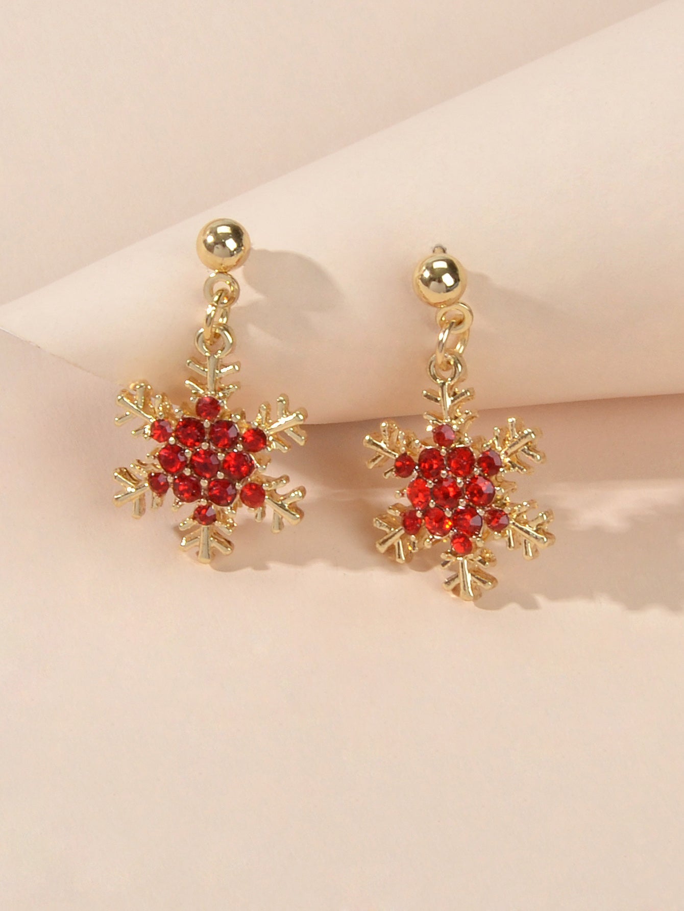 Dainty Gifts for Women Red Black Rhinestone Gold Snowflake Dangle Party Earrings Feelontop Jewellery