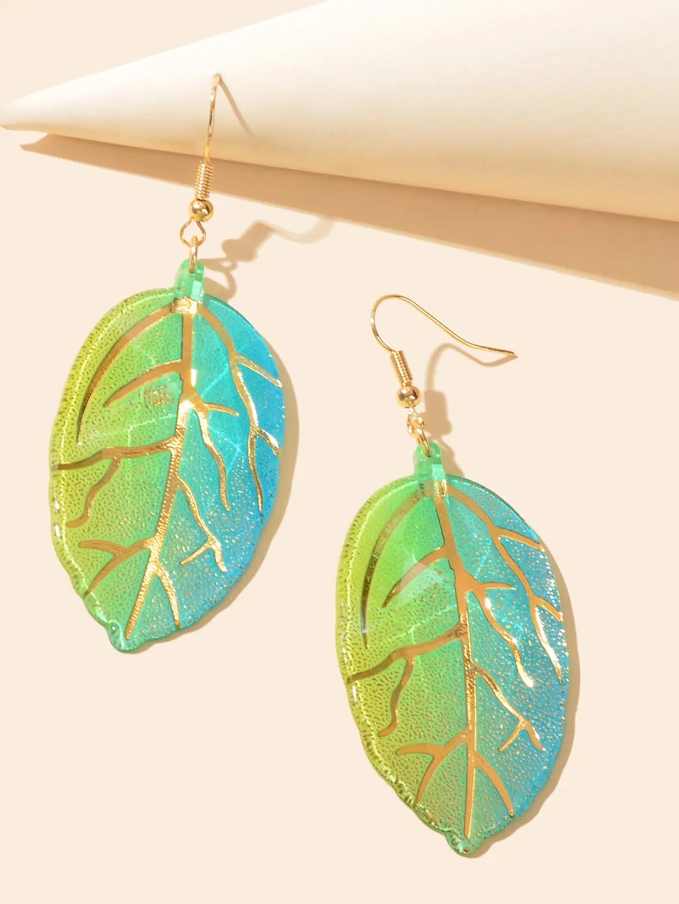 Green Leaf Acrylic Drop Dangle Statement Earrings Bohemian Summer Cool Jewellery Feelontop Jewellery