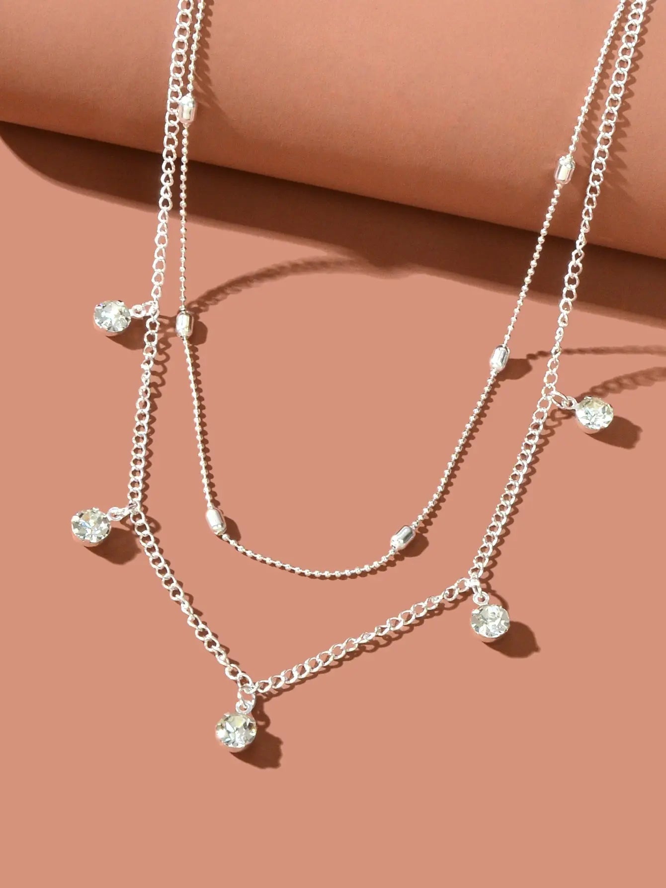 Dainty Adjustable Layer Gold Silver Chain Rhinestone Charm Clavicle Necklace Feelontop Jewellery