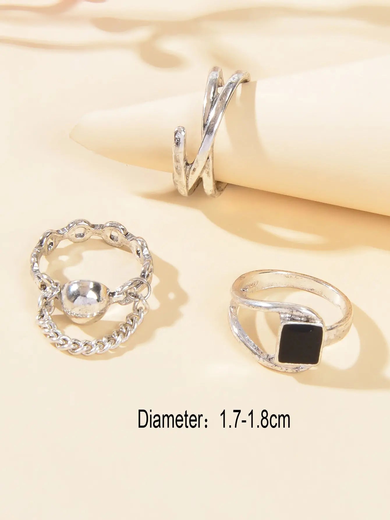 3 pcs Punk Silver Hollow Carved with Chain Statement Stacking Knuckle Rings set Feelontop Jewellery