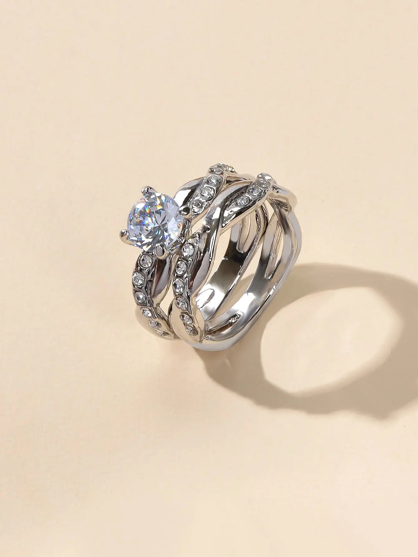 Simulated Diamond Finger Wedding Engagement Ring 2pcs Luxury Women Band Feelontop Jewellery