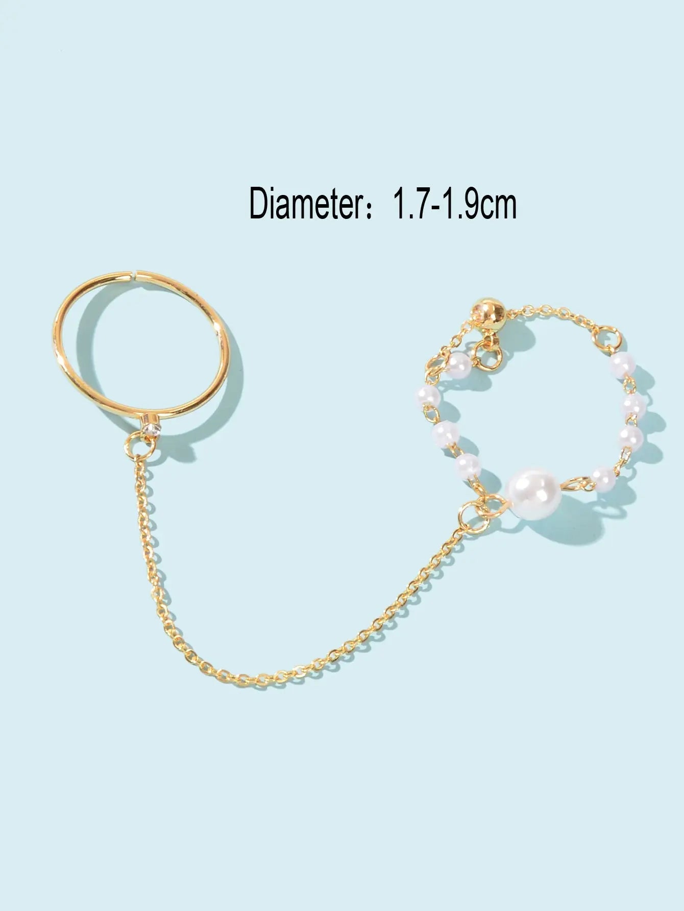 Pearl Punk Stackable Knuckle Chain Tassel Double Finger Midi Rings Feelontop Jewellery