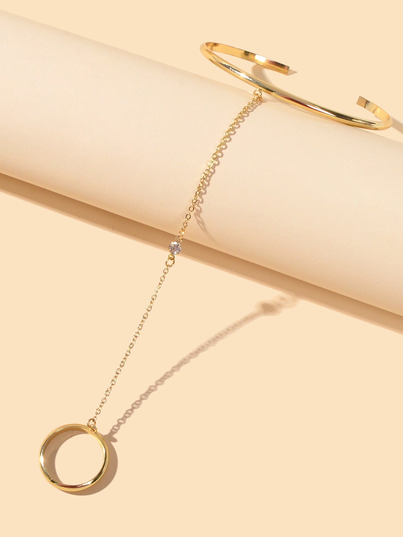 Punk Gold Chain Open Cuff Bangle with Finger Statement Women Slave Bracelets Feelontop Jewellery