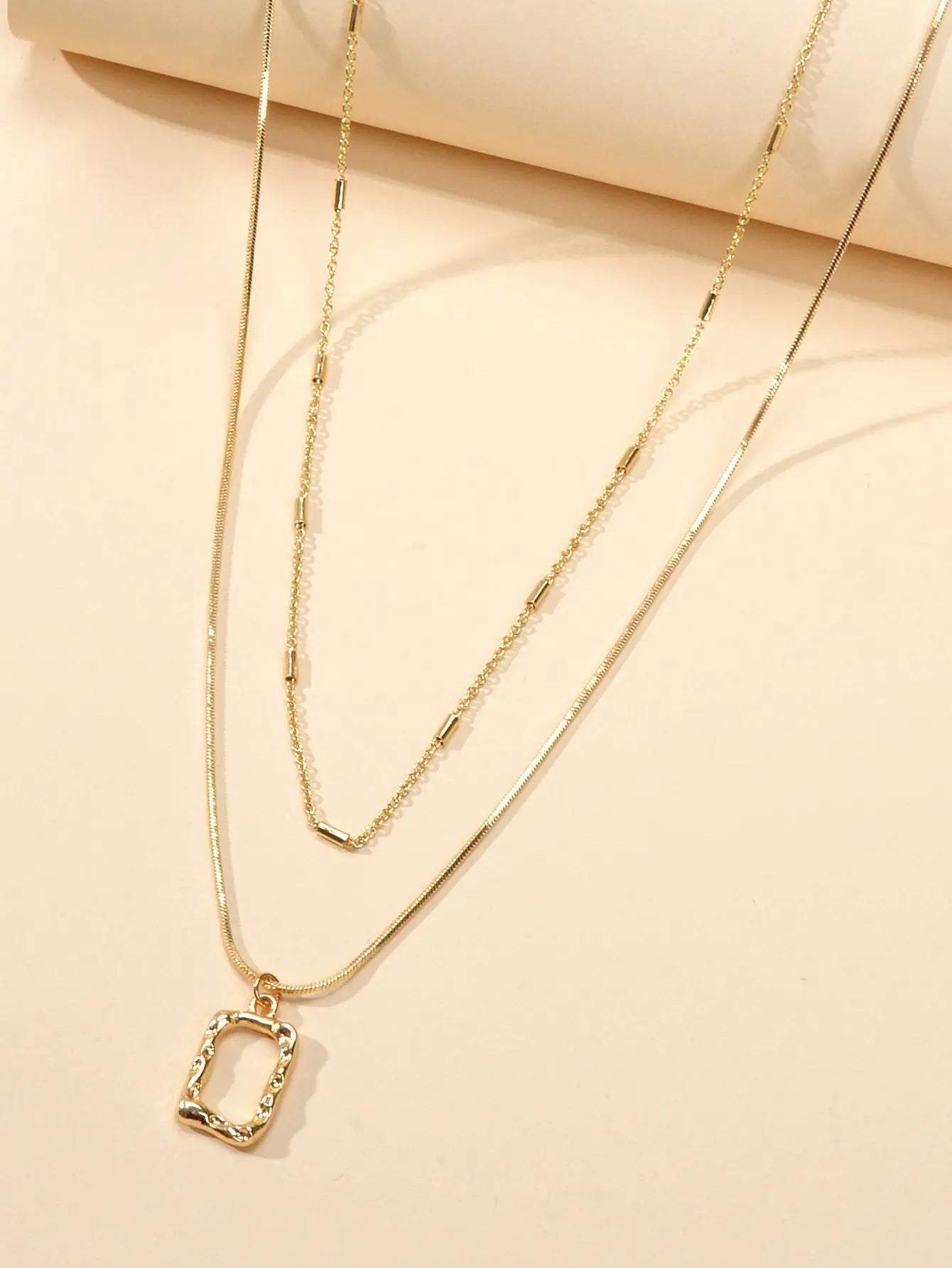 2 pcs Minimalist Gold Silver Chain Square Pendant Necklace Party Decoration Gift Feelontop Jewellery