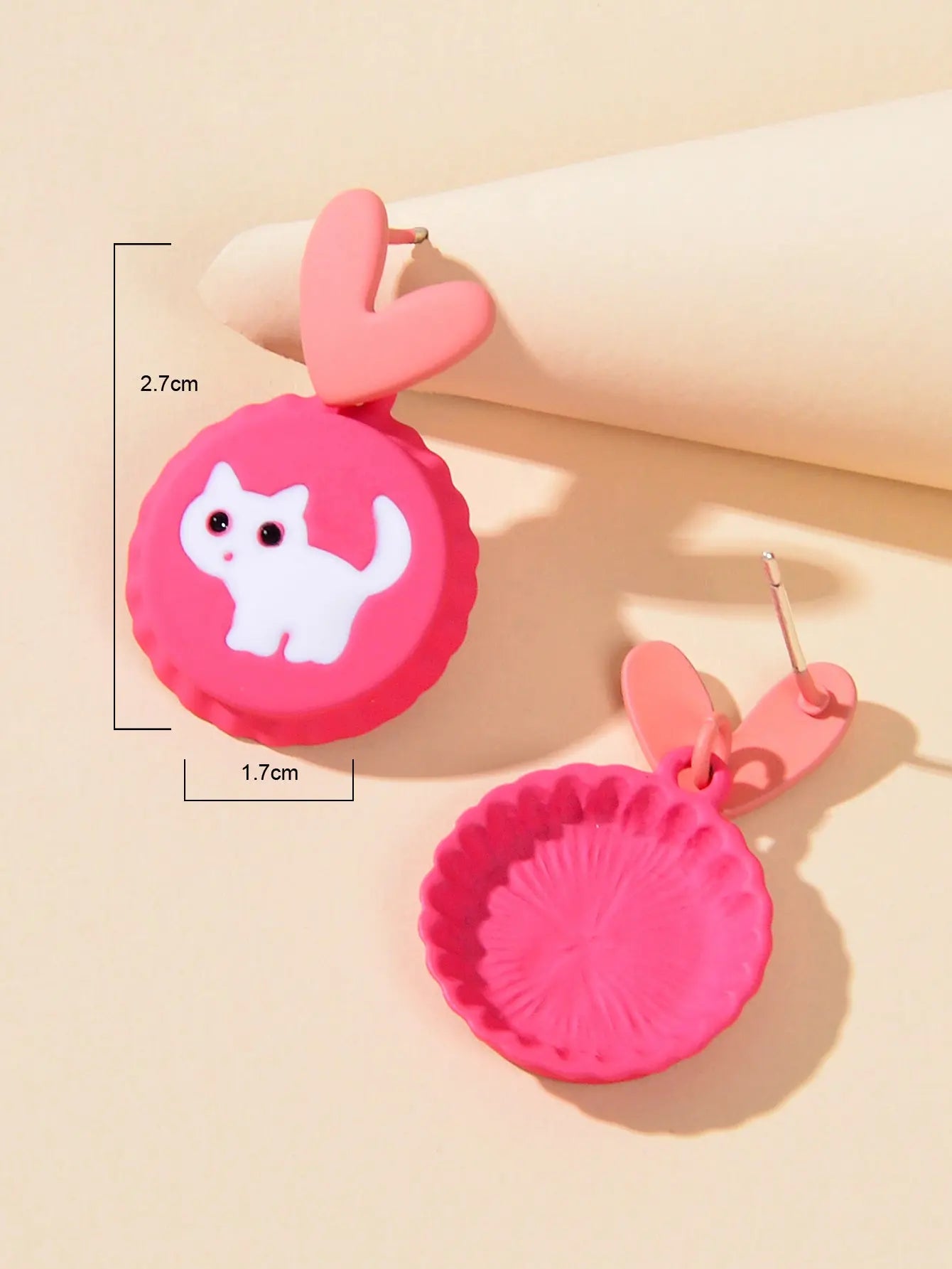 Cute Funny Hotpink Heart Cat Capsule Stud Earrings Y2k Style Girl Jewellery Gift Feelontop Jewellery