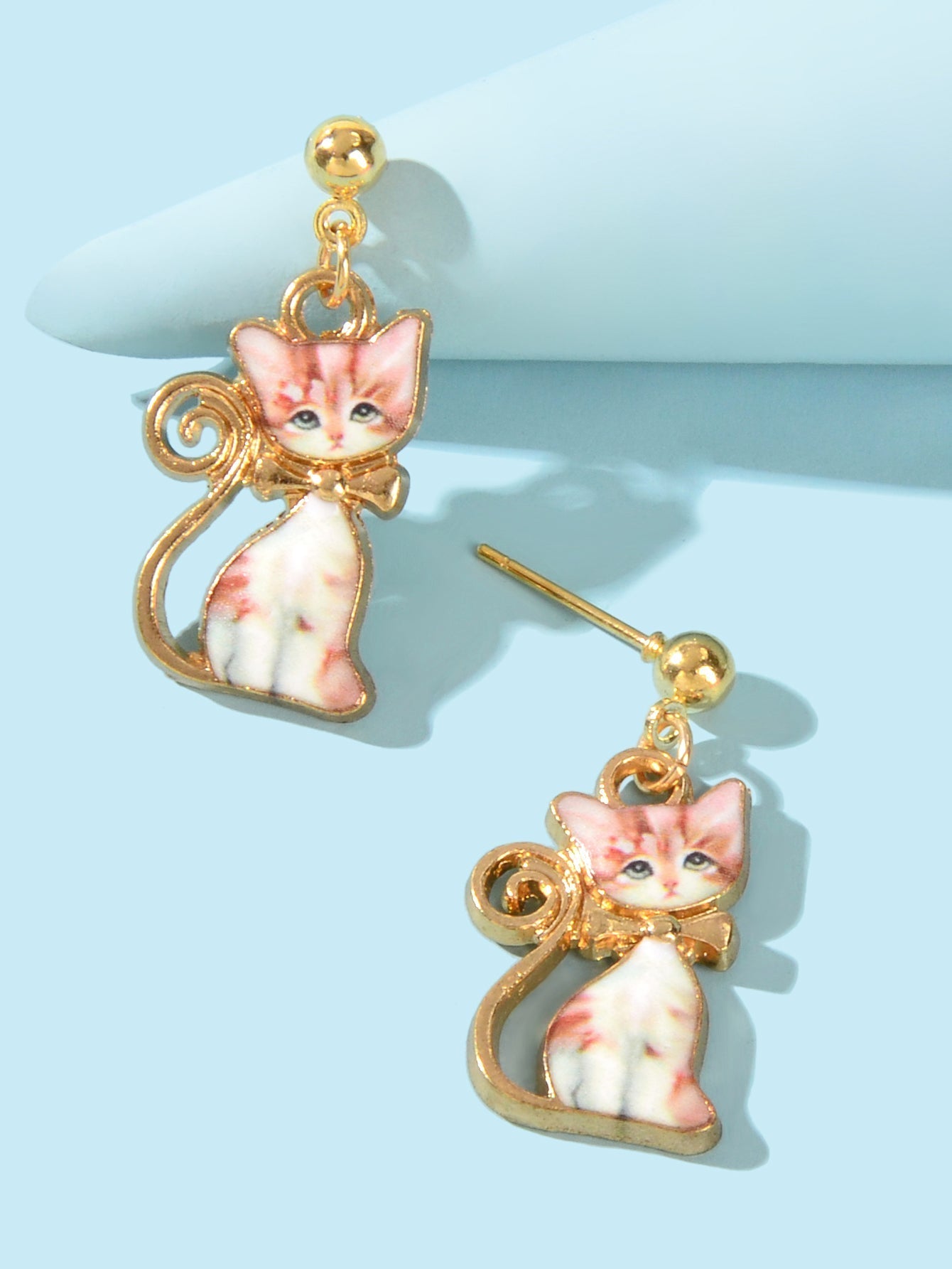 Pink Enamel Aesthetic Funny Cartoon Kitten Drop Dangling Cat Animal Earrings Feelontop Jewellery