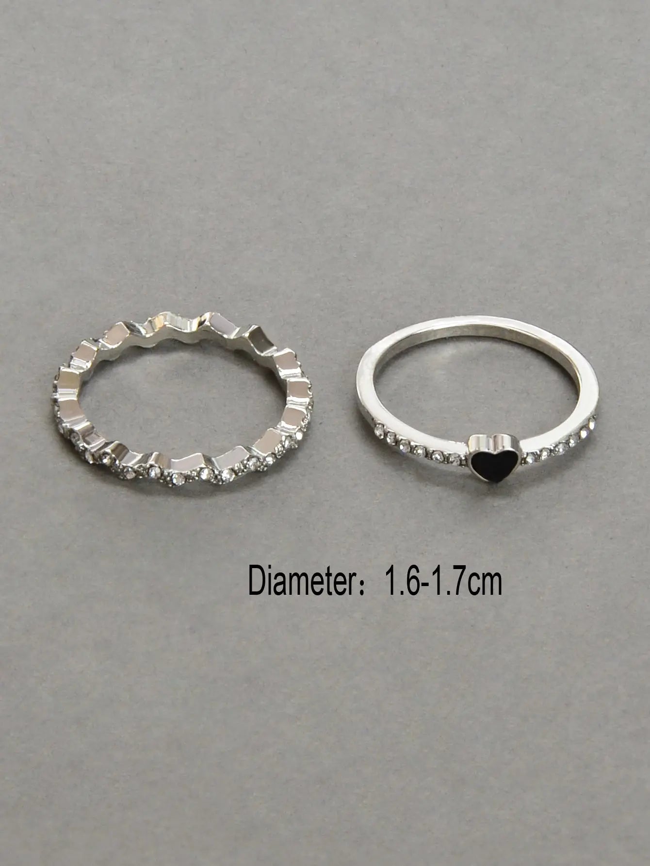 2pcs Black Enamel Heart Silver Love Rings Women Romantic Band Teen Birthday Gift Feelontop Jewellery