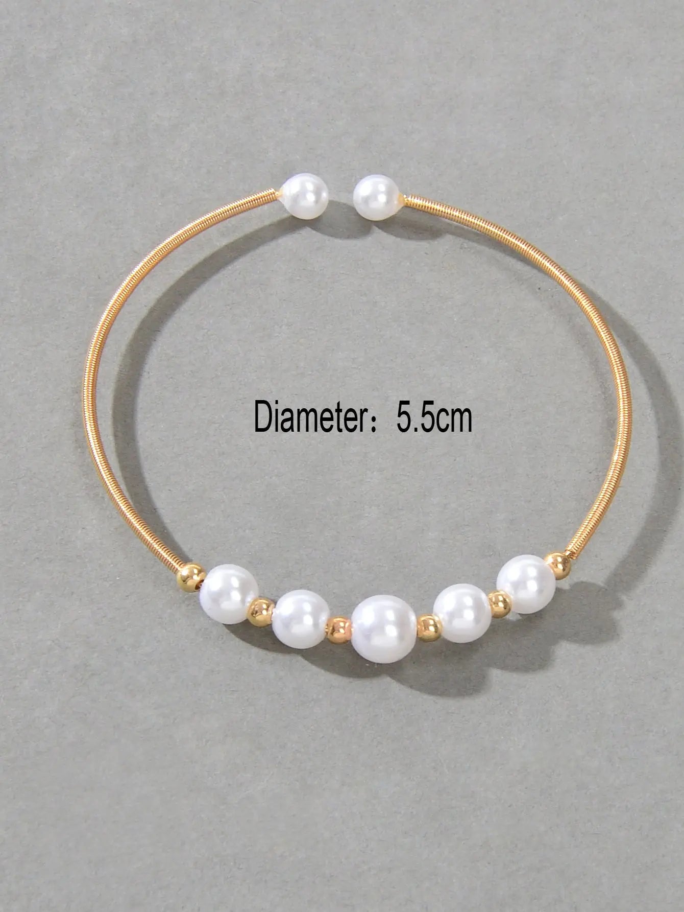 Women Delicate Pearl Decor Cuff Bangle Gold Plated Jewellery Classic Bracelet Feelontop Jewellery