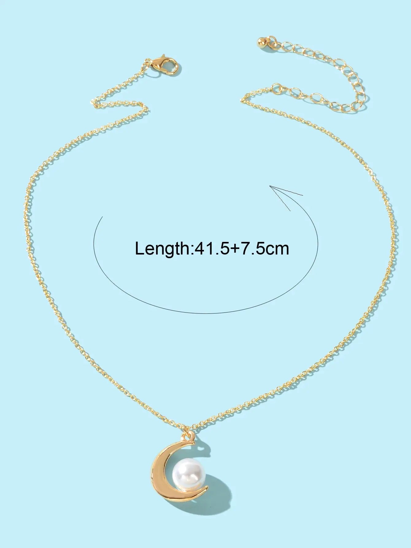 Elegant Imitation Pearl Decor Gold Chain Moon Pendant Necklace Dinner Jewellery Feelontop Jewellery