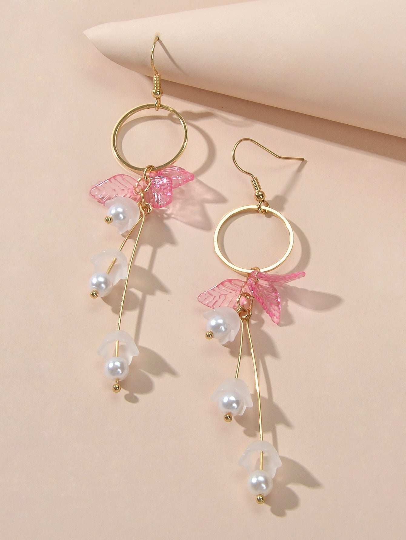 Charming Pearl Green Hotpink Resin Leaf Charm Gold Circle Dangle Women Earrings Feelontop Jewellery